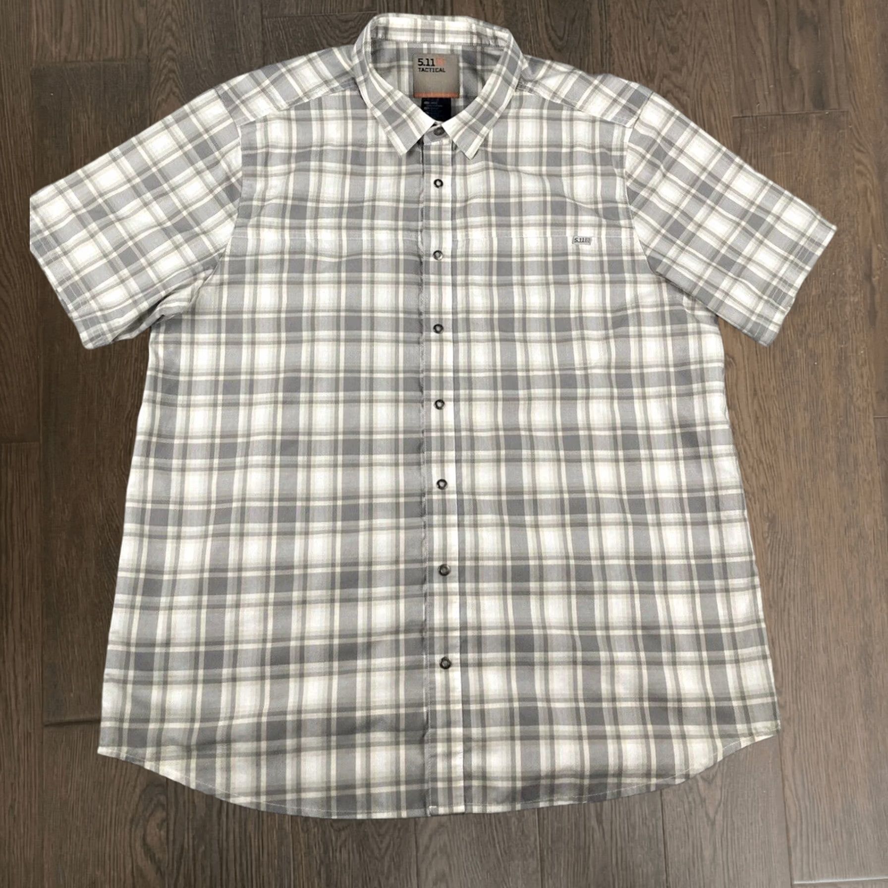 5.11 Tactical Shirt Mens L Gray Plaid Short Sleeve Snap Performance Shooting, Men's
