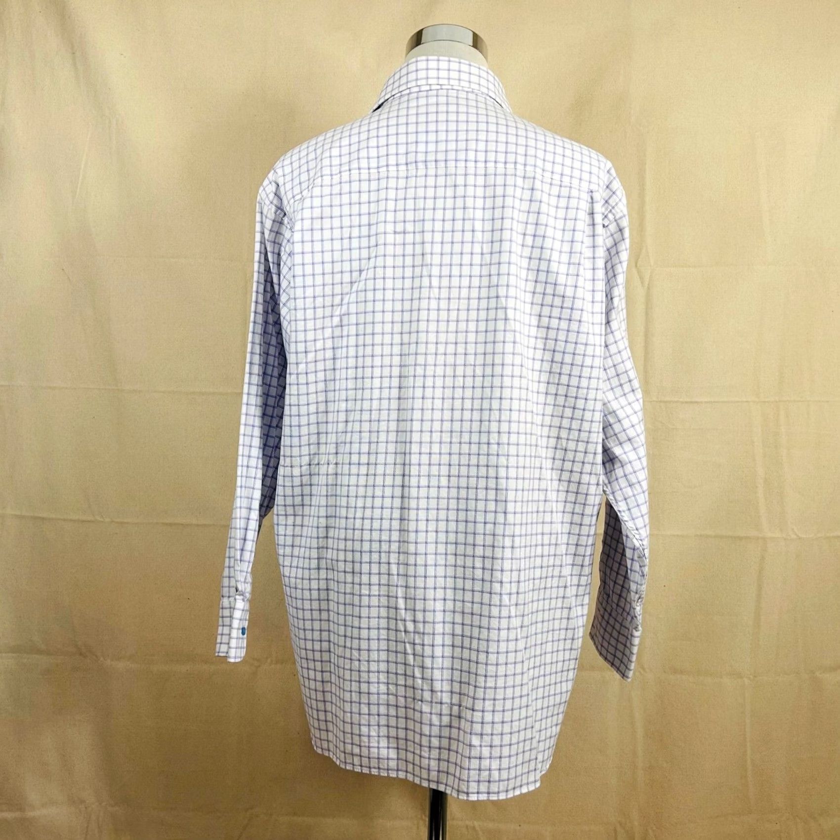 David Donahue David Donahue Dress Shirt Men 18 34/35 White Blue Purple Plaid Cotton Button Up Shirt Regular Fit Long Sleeve Mens 100% Cotton Check Pattern White Size 48R - 5 Thumbnail