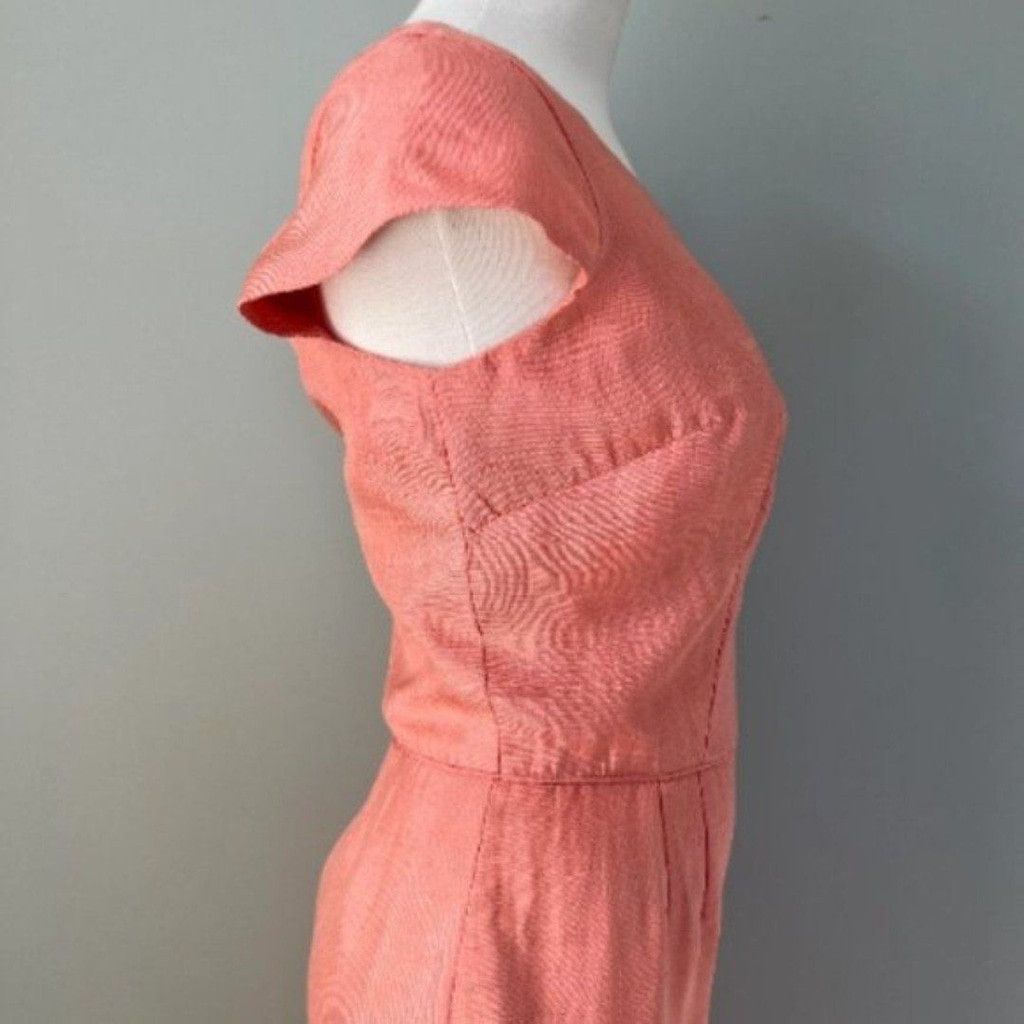 Vintage Vintage 1950s Peach Silk Linen Short Sleeve Summer Dress Size L / US 10 / IT 46 - 7 Thumbnail