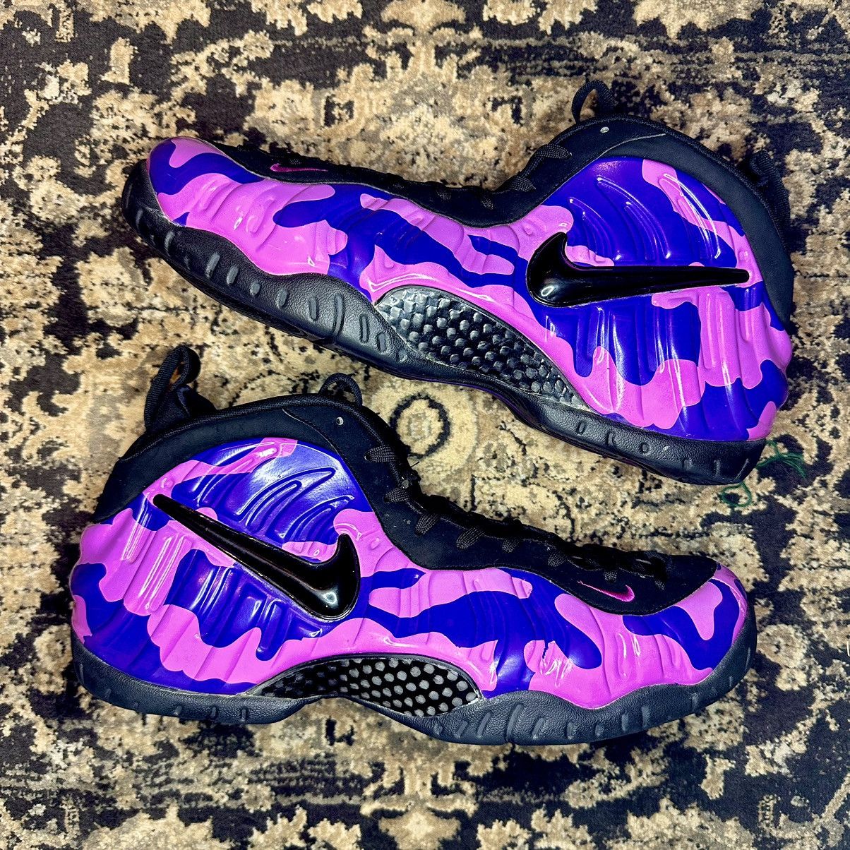 image of Nike Foamposite Purple Camo Shoes, Men's (Size 13)