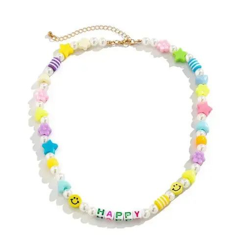 Jewelry HAPPY Smiley Face Bead Hippie Peace Pearl Rainbow Necklace Size ONE SIZE - 2 Thumbnail