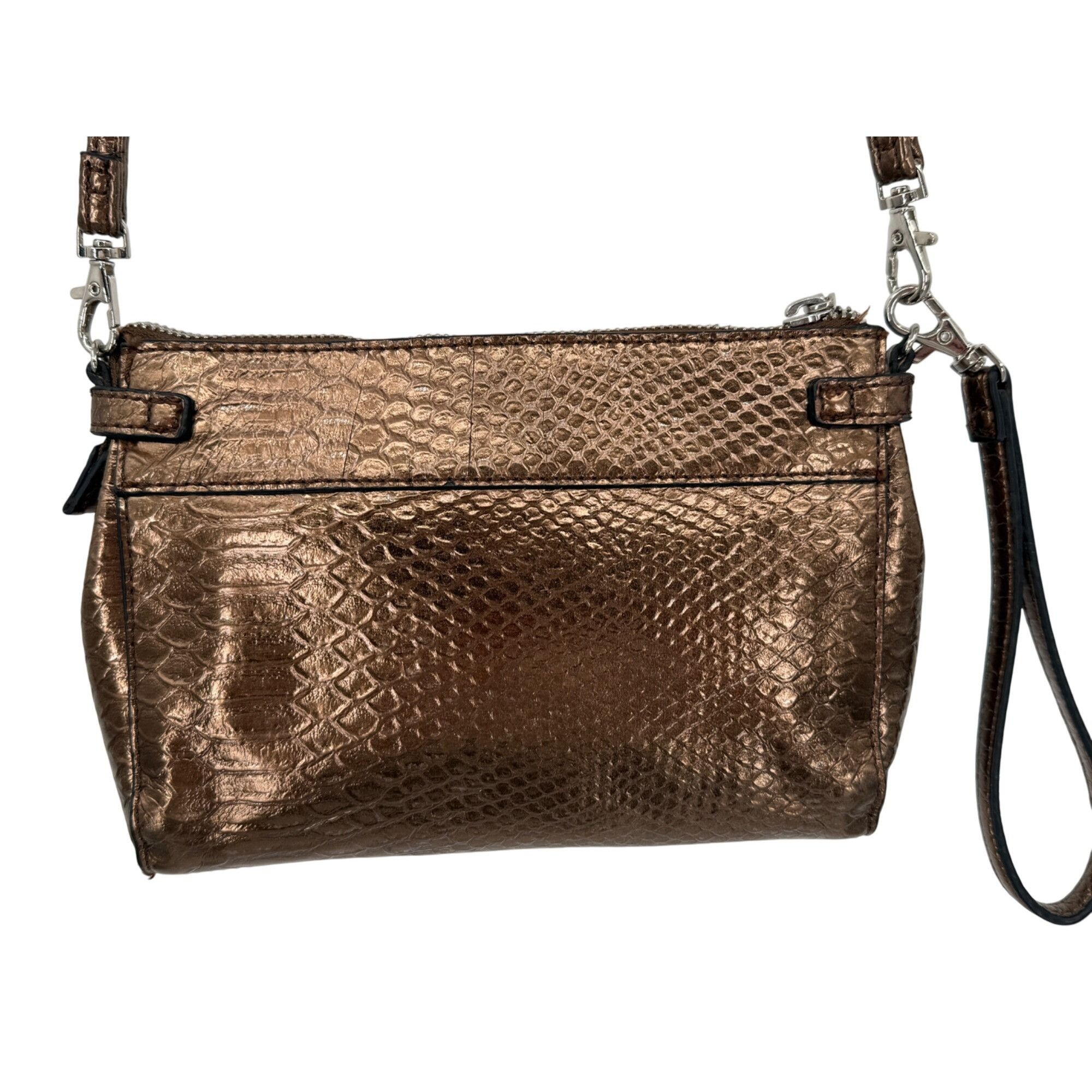 Liz Claiborne Metallic Bronze Snake-Embossed Faux Leather Crossbody Wristl Size ONE SIZE - 2 Thumbnail