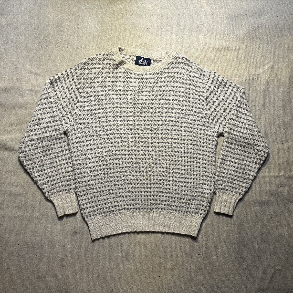 Vintage 80s Woolrich Birds Eye Print Wool Sweater Sweaters Knitwear