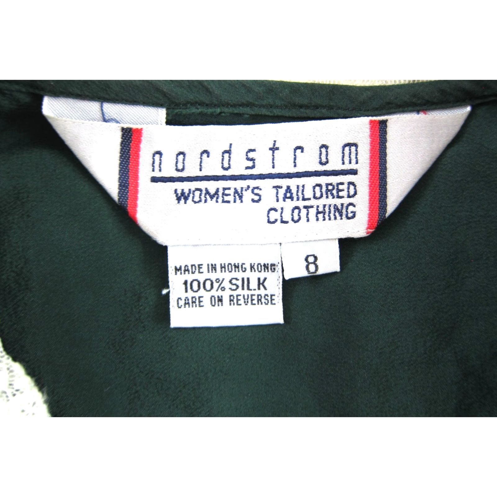 Nordstrom VINTAGE Nordstrom Blouse Shirt 8 Green Silk 100% Pleated Collar Long Sleeve Ivory Lace 70s Retro Classic Women’s Size M / US 6-8 / IT 42-44 - 3 Thumbnail