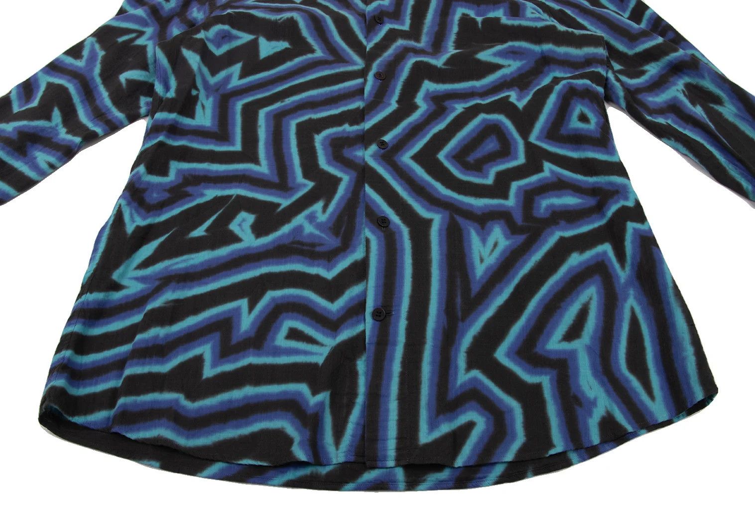 Issey Miyake Psychedelic Line Print Shirt in Blue Aqua Black Size US XL / EU 56 / 4 - 11 Thumbnail