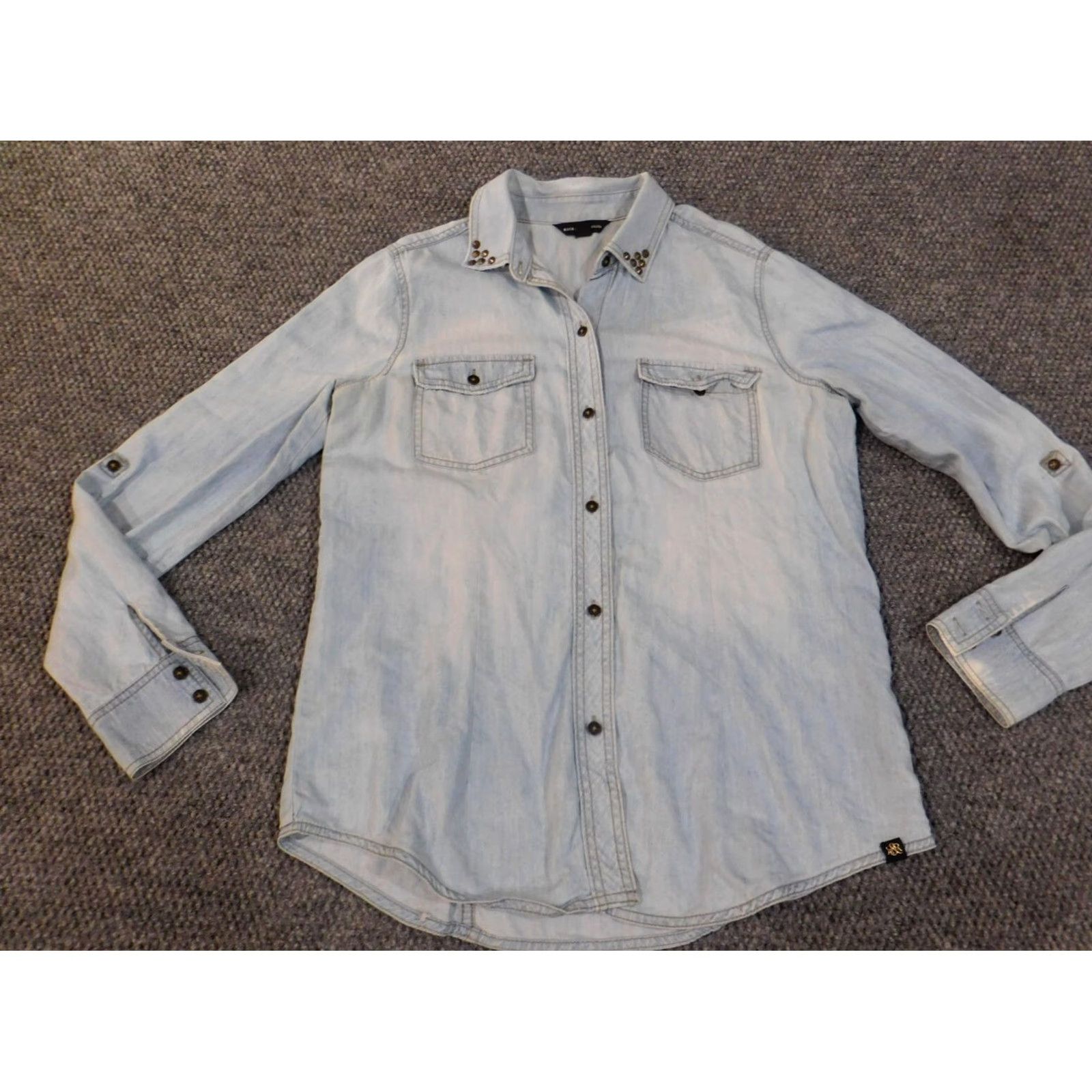 Vintage Rock & Republic Womens Button-Up Top Denim Blue L Retro Pockets Cotton Lyocell Long Sleeve Shirt Size L / US 10 / IT 46 - 4 Thumbnail