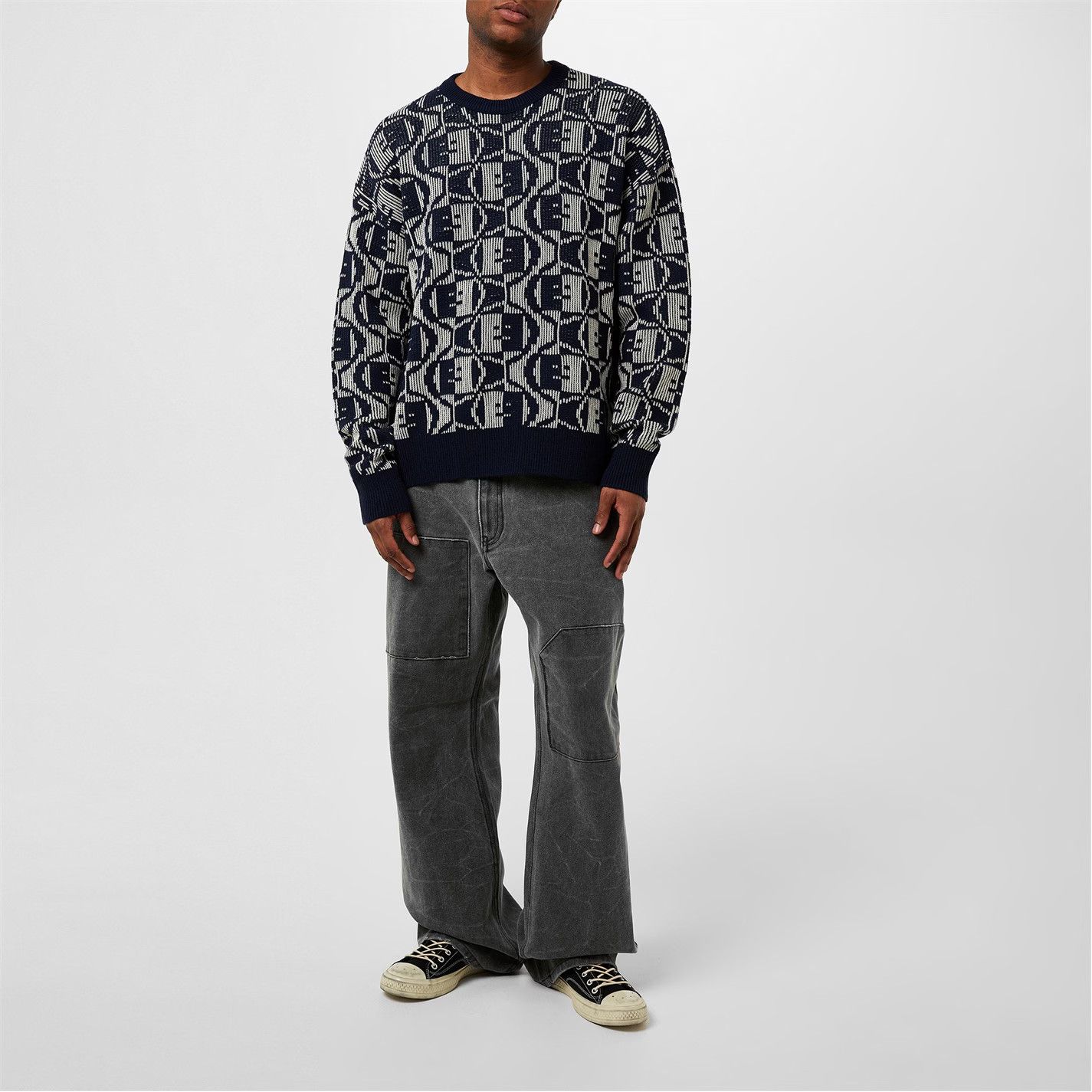 Acne Studios o1g2r1mq0825 Jacquard Crew Neck Jumper in Blue/Grey Size US L / EU 52-54 / 3 - 3 Thumbnail