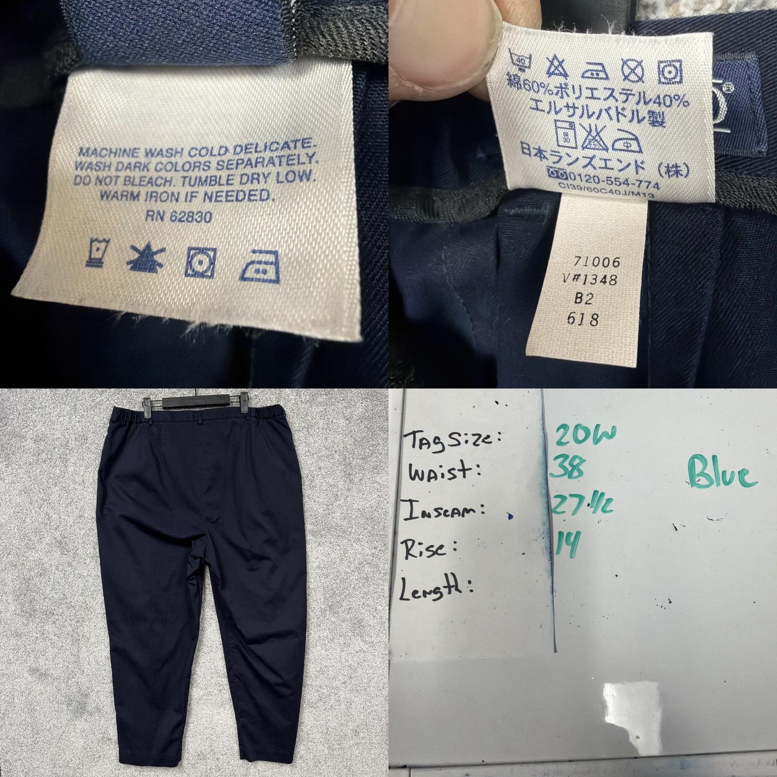 Lands' End VINTAGE Lands' End Chino Pants Womens 20W Plus Navy Blue Pleated Tapered Hips Back Elastic 90s Casual Business Size 42" / US 20 - 9 Thumbnail