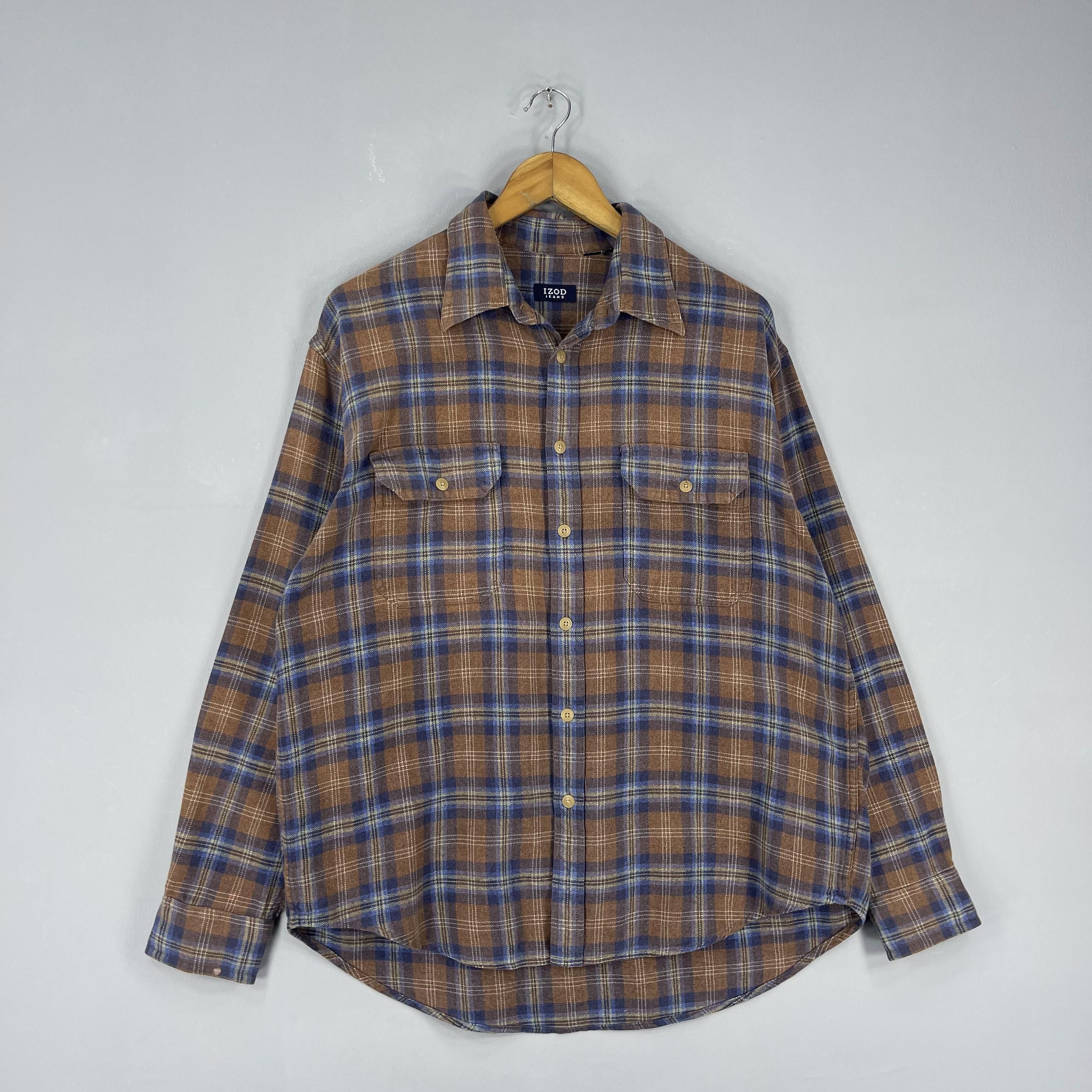 Flannel Vintage Checkered Tartan Brown/Blue Flannel Button Up Size US L / EU 52-54 / 3 - 3 Thumbnail