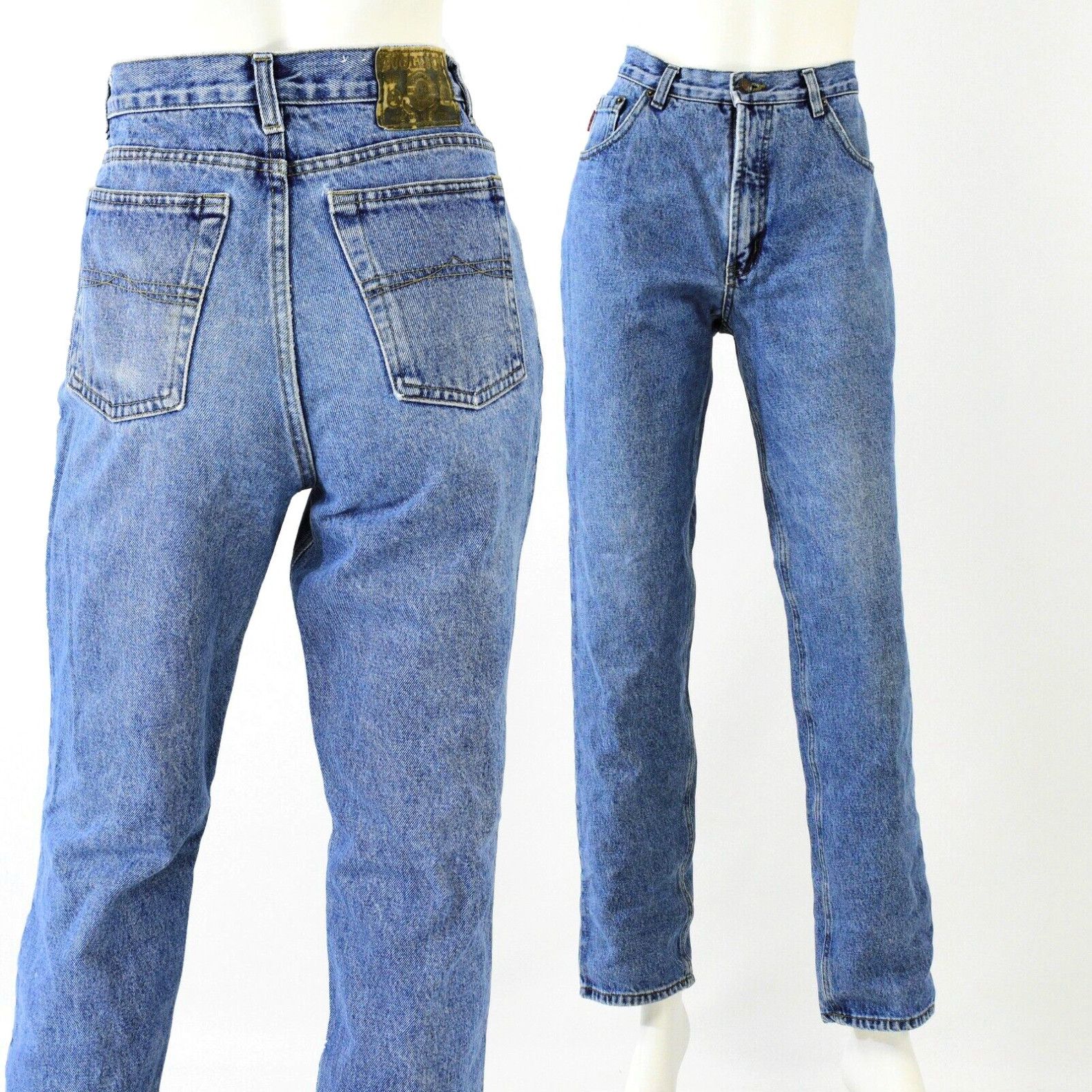 image of 90's Vintage Bugle Boy Acid Wash Tapered Leg High Waist Jeans Womens 10 in White