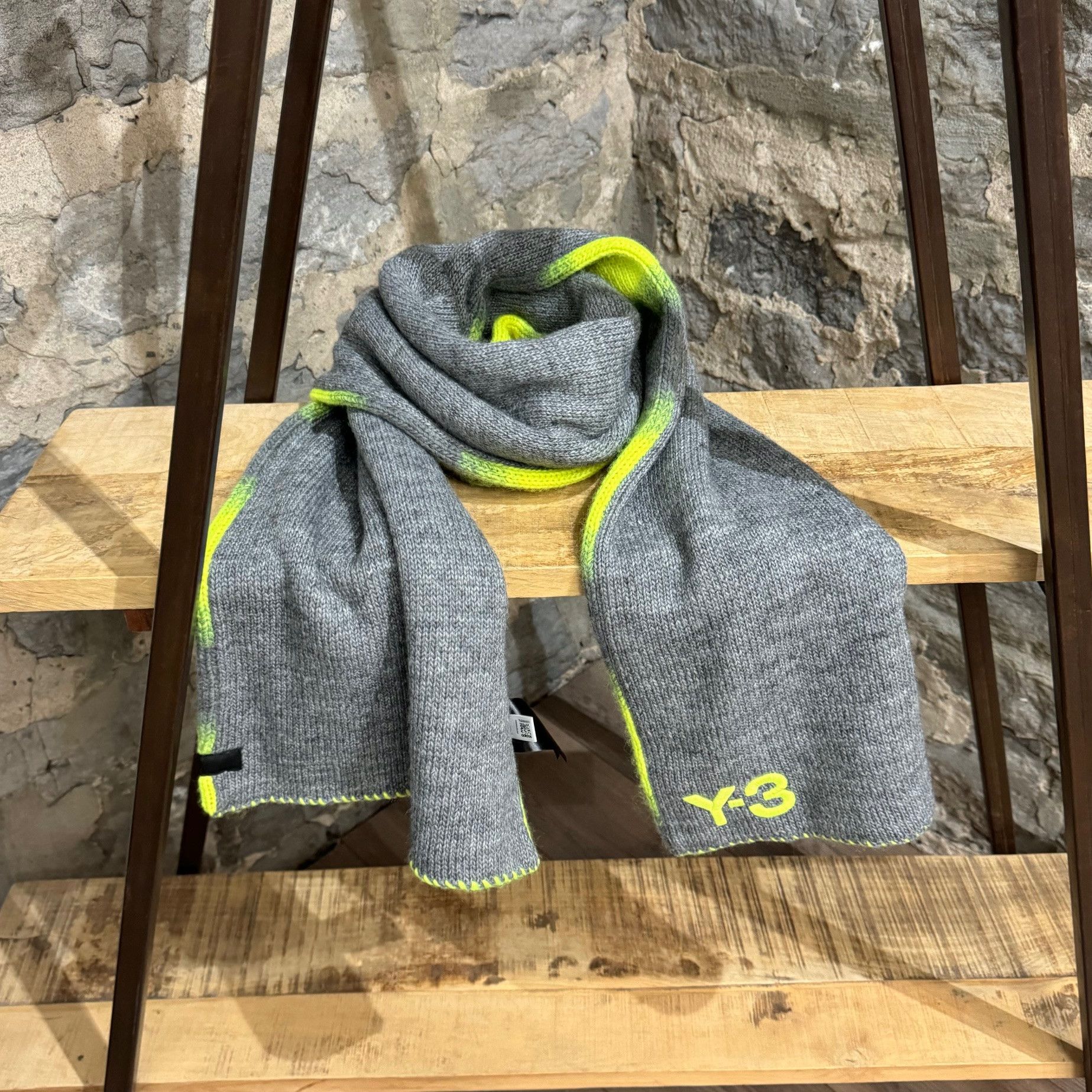 Y-3 Y-3 Grey Neon Yellow Striped Oversized Reversible Wool Scarf Size ONE SIZE - 8 Thumbnail