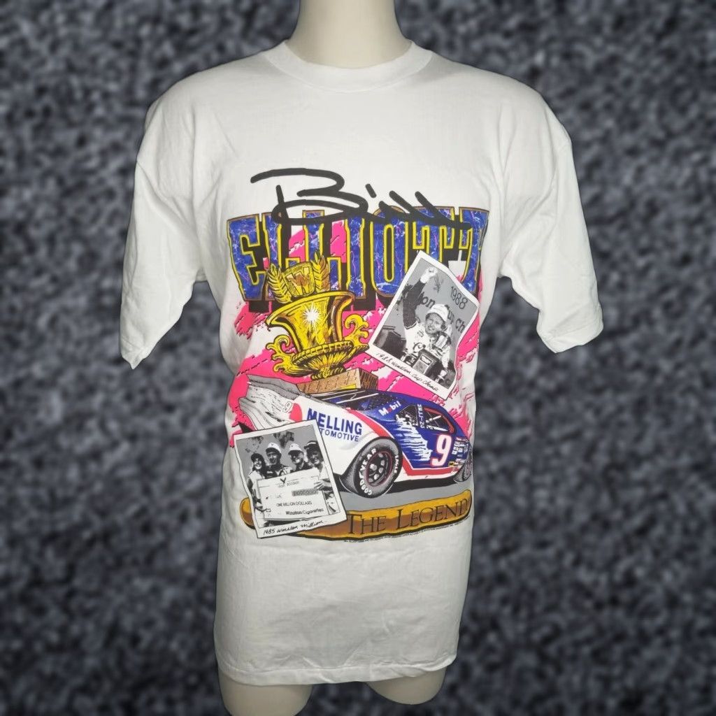 Vintage VINTAGE 80s Bill Elliott NASCAR Racing Winston Cup Champ Graphic Tee Mens XL White Size US XL / EU 56 / 4 - 1 Thumbnail
