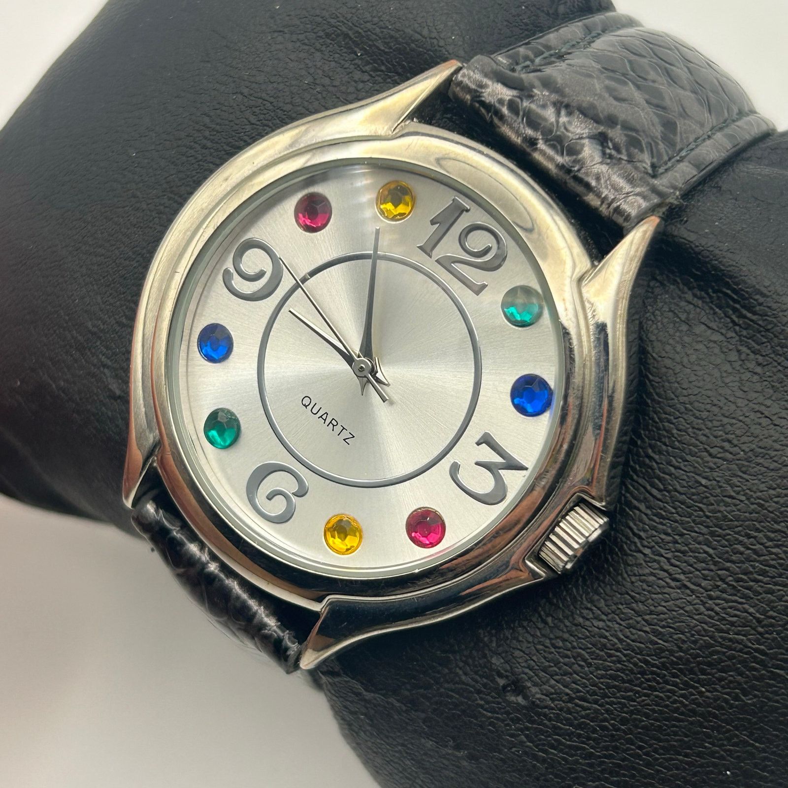 Other Accutime Multicolor Dial Watch Silver Tone Leather Band Size ONE SIZE - 2 Thumbnail
