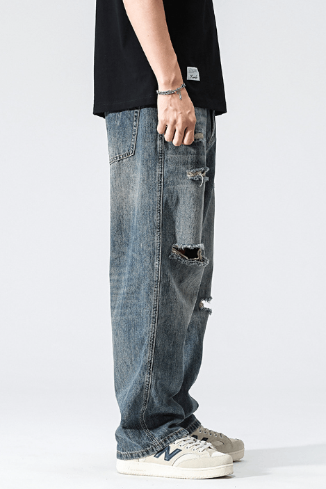 Japanese Brand Vintage distressed loose straight-leg casual ripped jeans Size US 32 / EU 48 - 5 Thumbnail