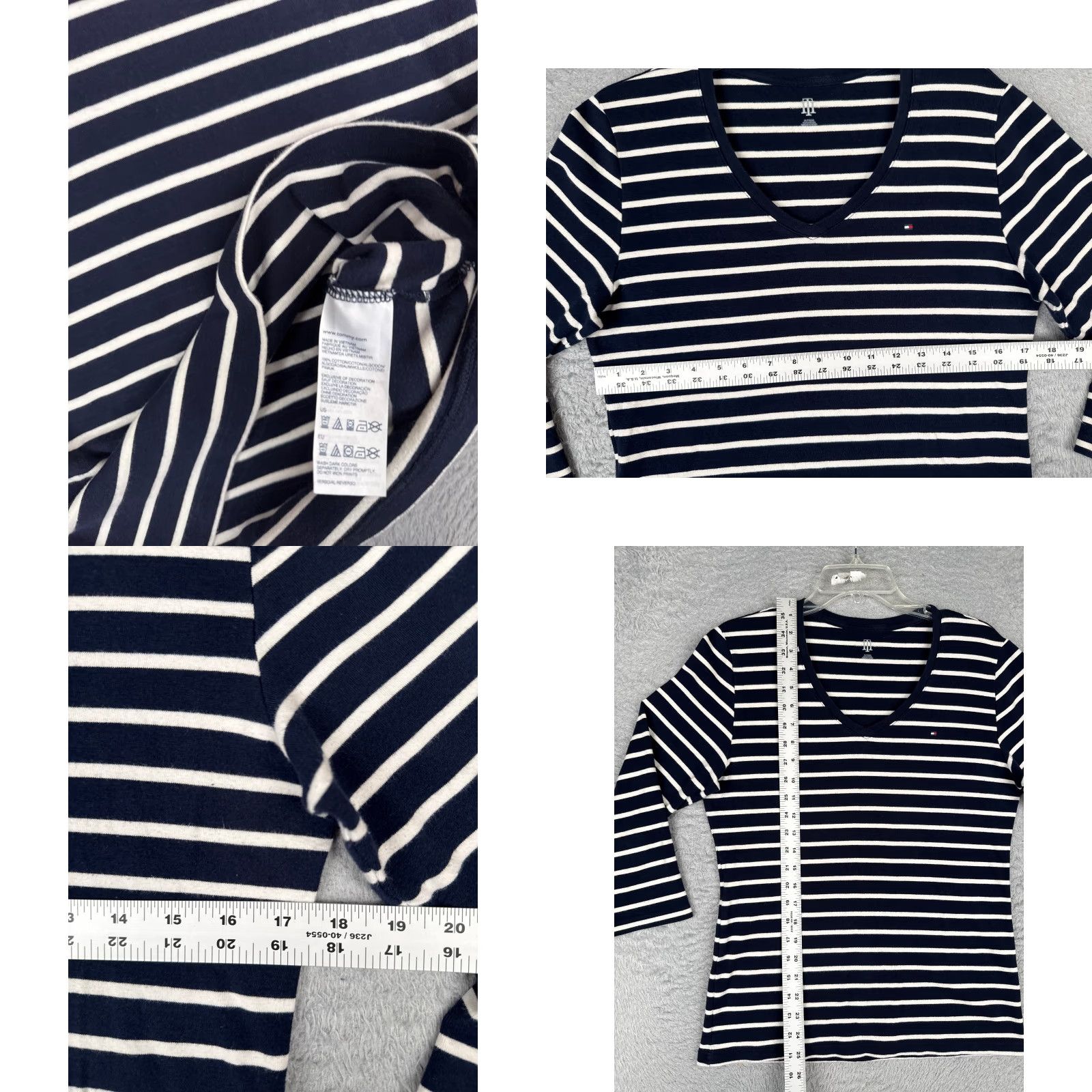 Tommy Hilfiger Tommy Hilfiger Shirt Women XL Blue Stripe 3/4 Sleeve Cotton V-Neck Vintage? No Size XL / US 12-14 / IT 48-50 - 8 Thumbnail
