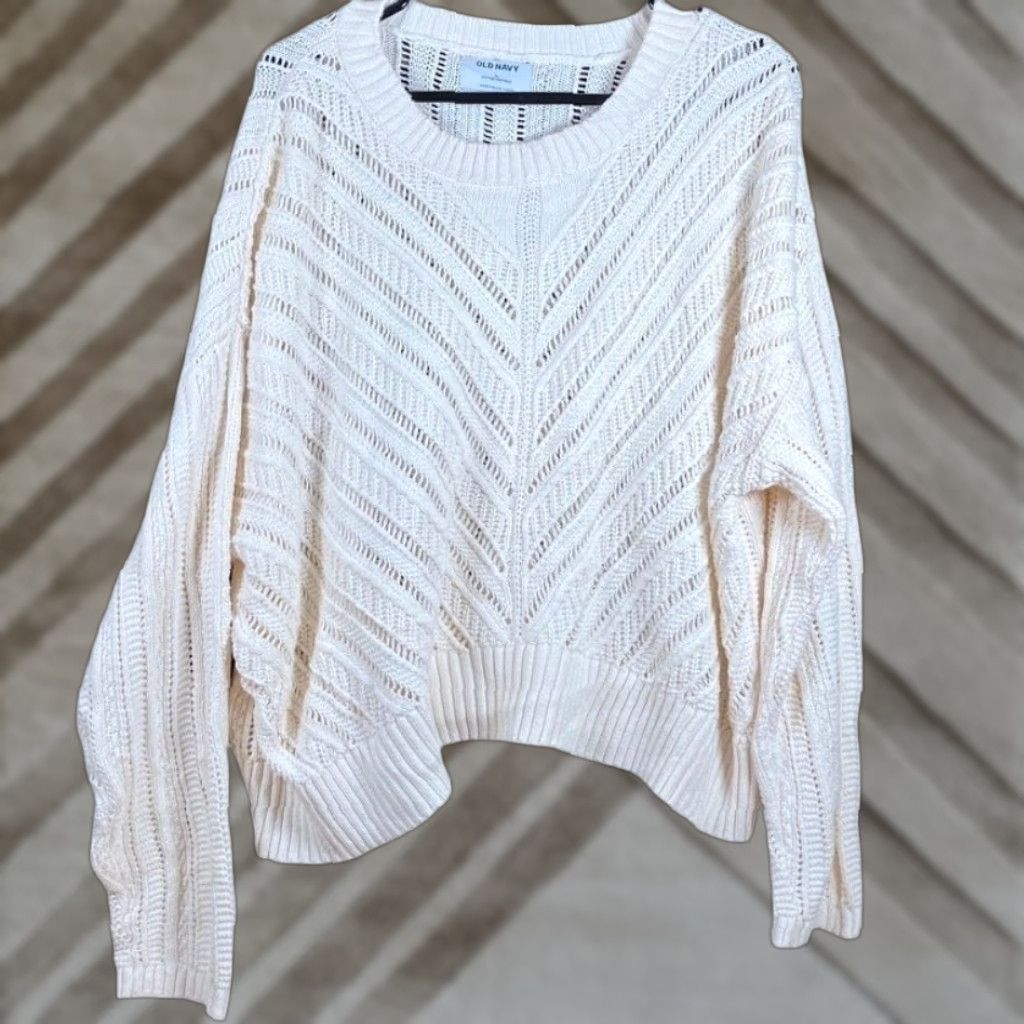Old Navy Old Navy Sweater Women's Cream Cropped Crew Neck Open Knit Cotton XL Size XL / US 12-14 / IT 48-50 - 1 Thumbnail
