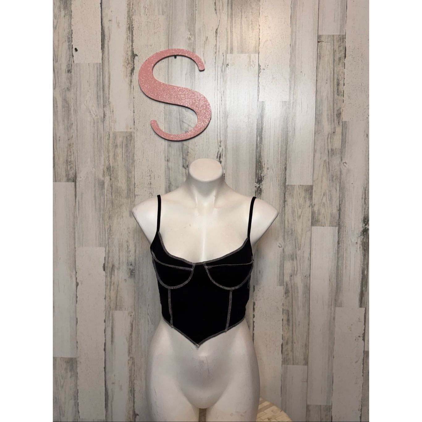 Other Black Contrast Stitch Corset Crop Top Women’s Small Bustier Size S / US 4 / IT 40 - 1 Thumbnail