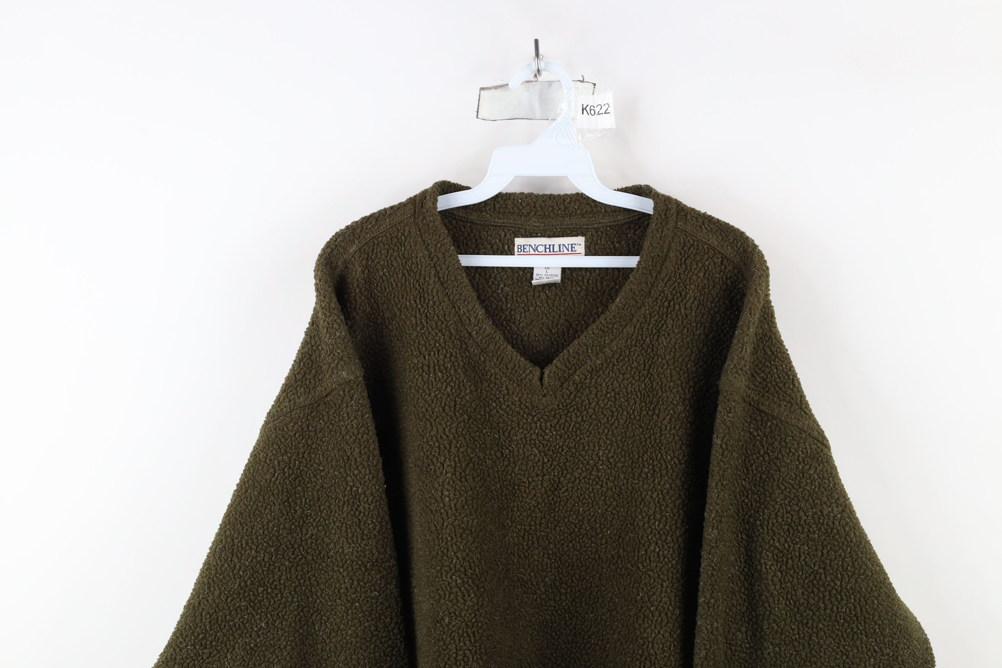 Vintage Vintage 90s Streetwear Blank Deep Pile Fleece V-Neck Sweater Size US L / EU 52-54 / 3 - 2 Thumbnail
