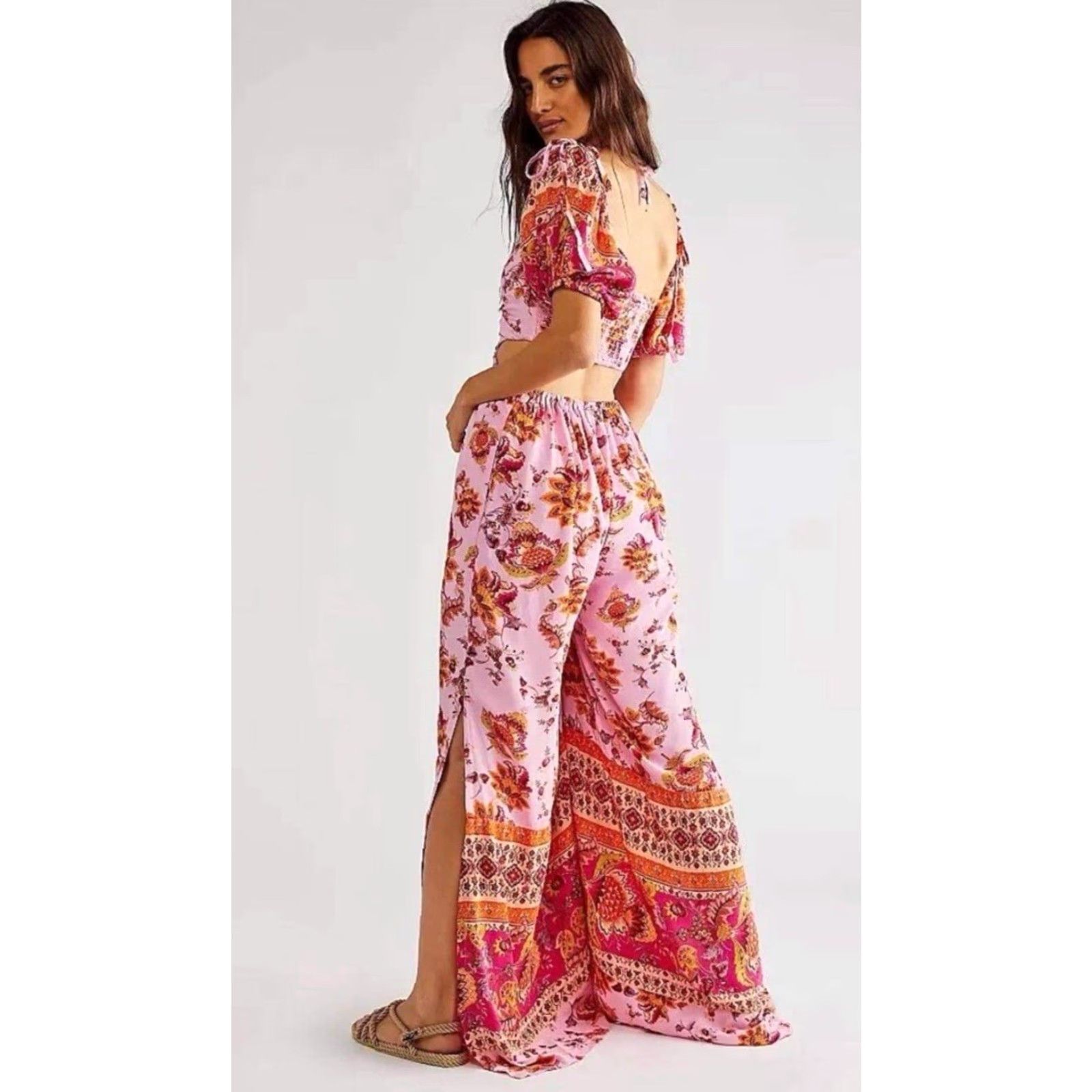 Free People Free People Jumpsuit Women's Casual One-Piece Short Sleeve Pink Bali Citrus Skies Cutout L Size 36" / US 14 / IT 50 - 3 Thumbnail