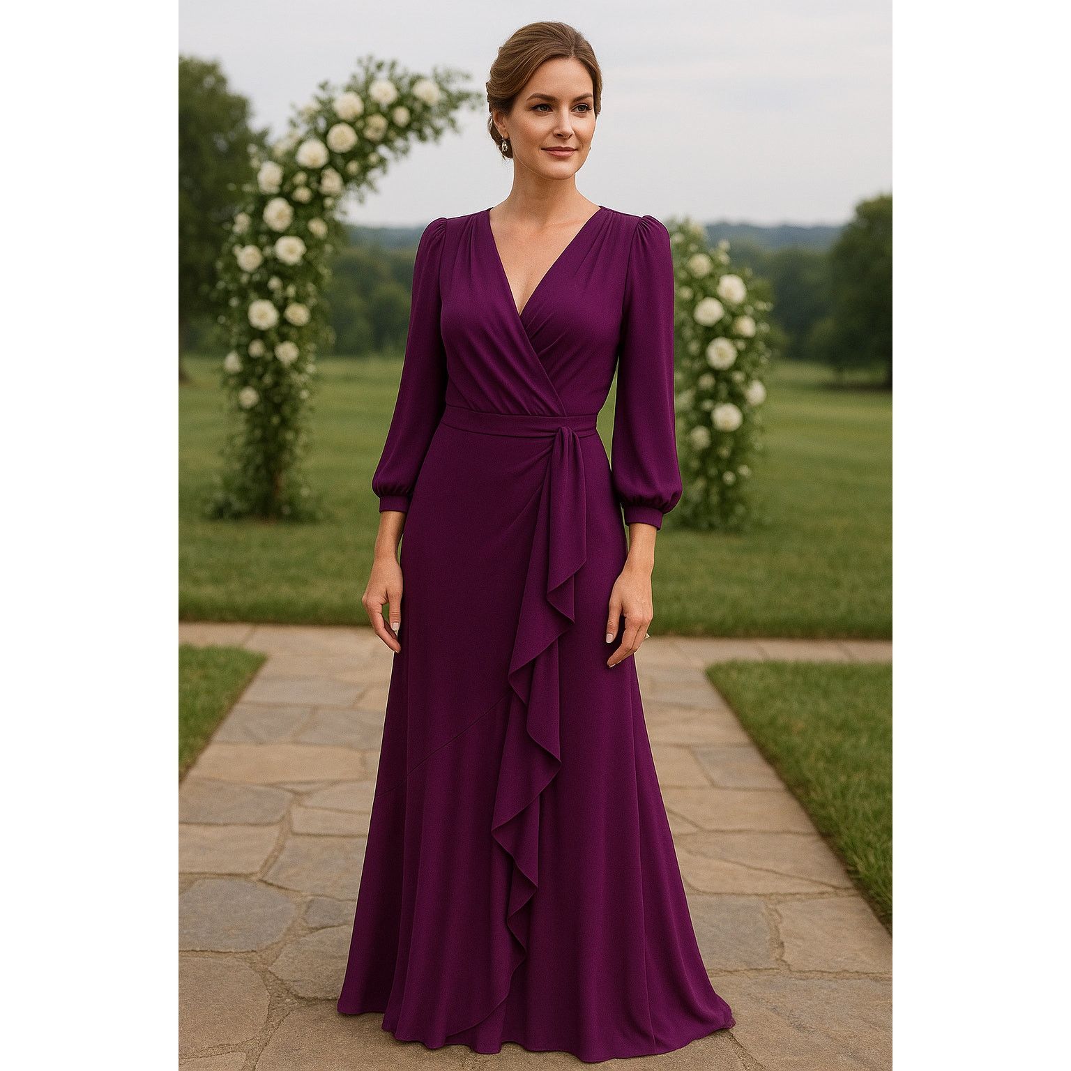 Express Purple Boysenberry Wrap Dress M Classy Ruffle Event