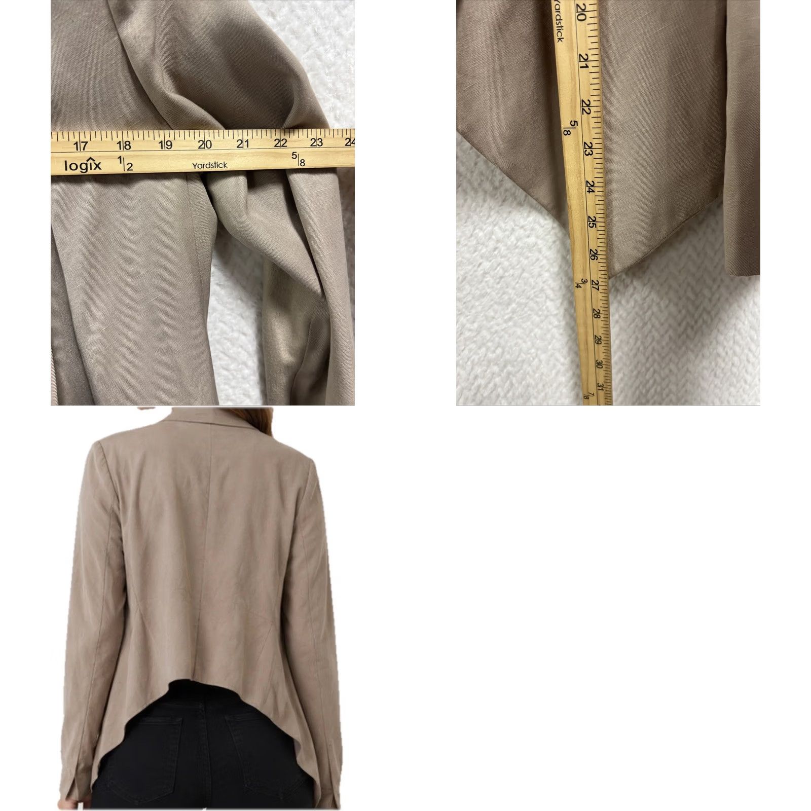 Bcbgmaxazria BCBGMAXAZRIA Women’s Blazer Medium Taupe Draped Open Front Lightweight Moto Waterfall Size M / US 6-8 / IT 42-44 - 9 Thumbnail