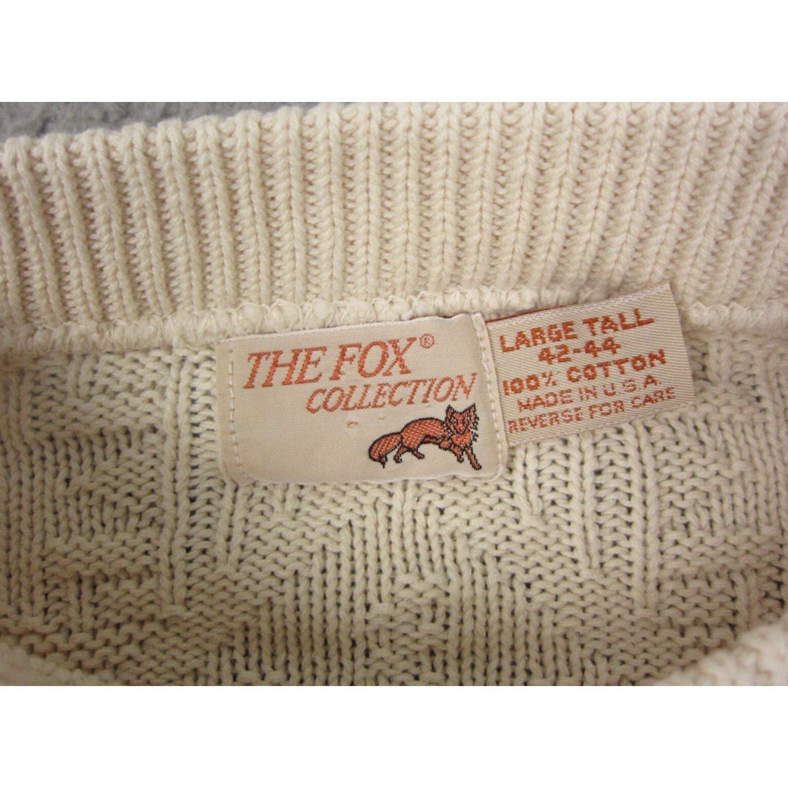 Vintage VINTAGE The Fox Collection Sweater Mens Large Tall LT Ivory Cotton Knit Crew Neck Long Sleeve Pullover All Seasons City Retro Clothing Mens LT Size US L / EU 52-54 / 3 - 4 Thumbnail