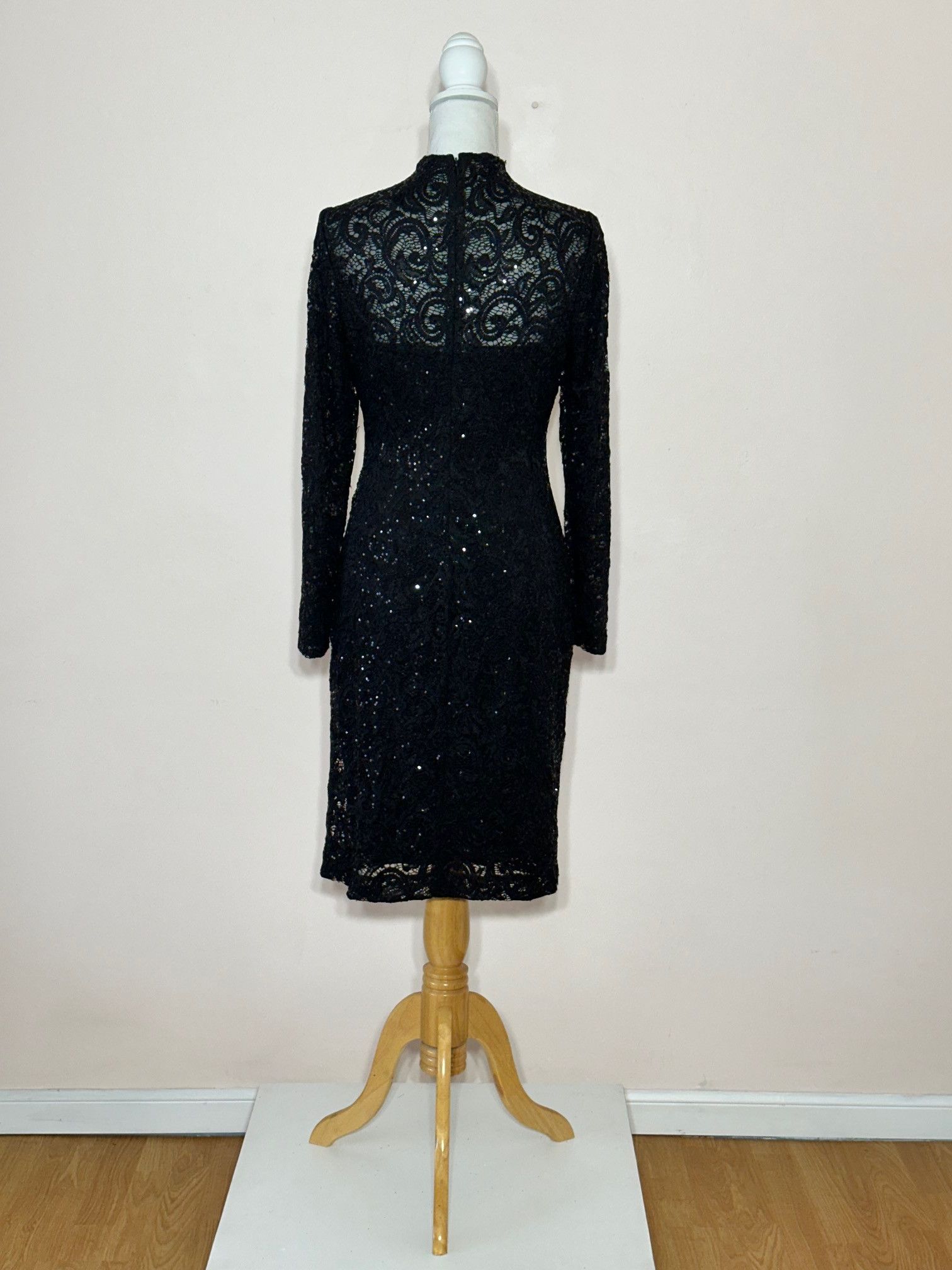 Lauren Ralph Lauren Black Lace Sequin Longsleeve Cocktail Dress Size M / US 6-8 / IT 42-44 - 4 Thumbnail
