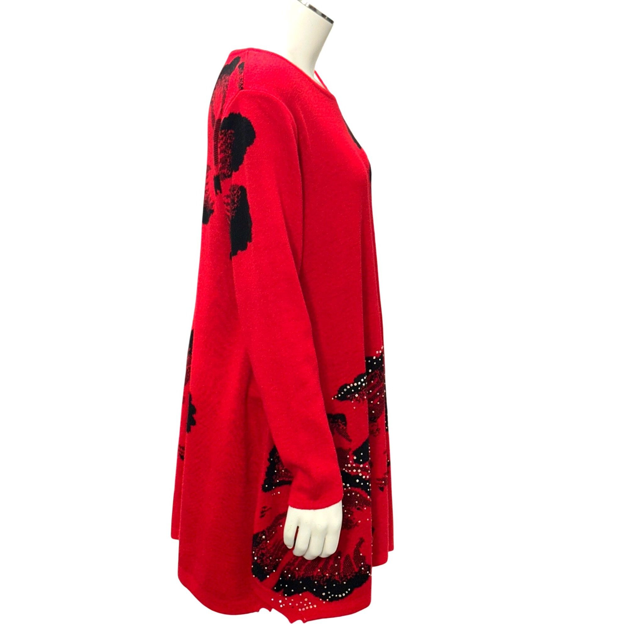 Other CCC Spring Pullover Stretch Loose Red Black Floral Sweater D Size L / US 10 / IT 46 - 4 Thumbnail