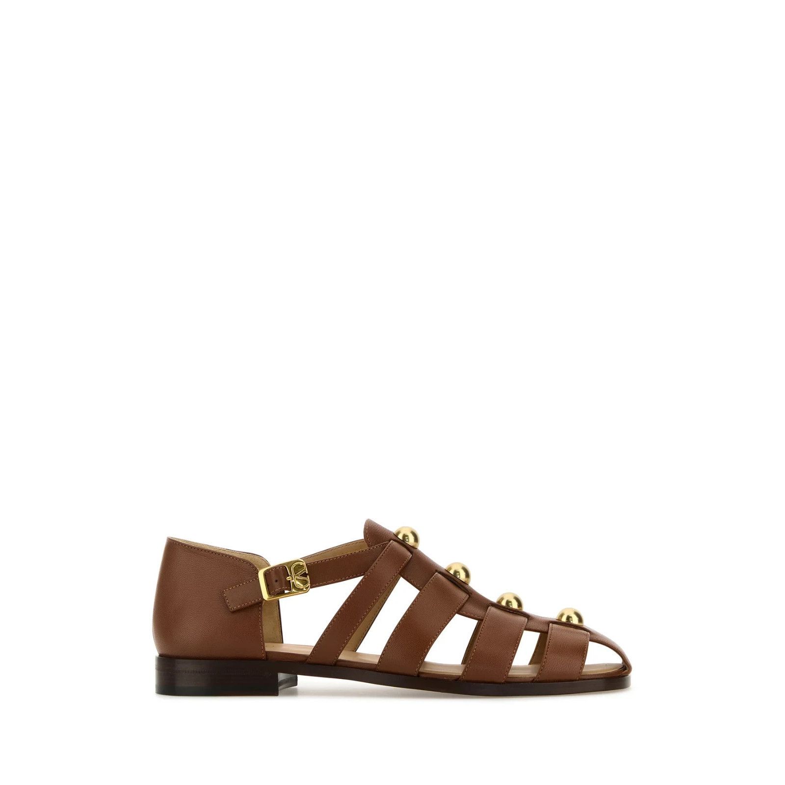 VALENTINO GARAVANI Studshield Brown Leather Sandals New And
