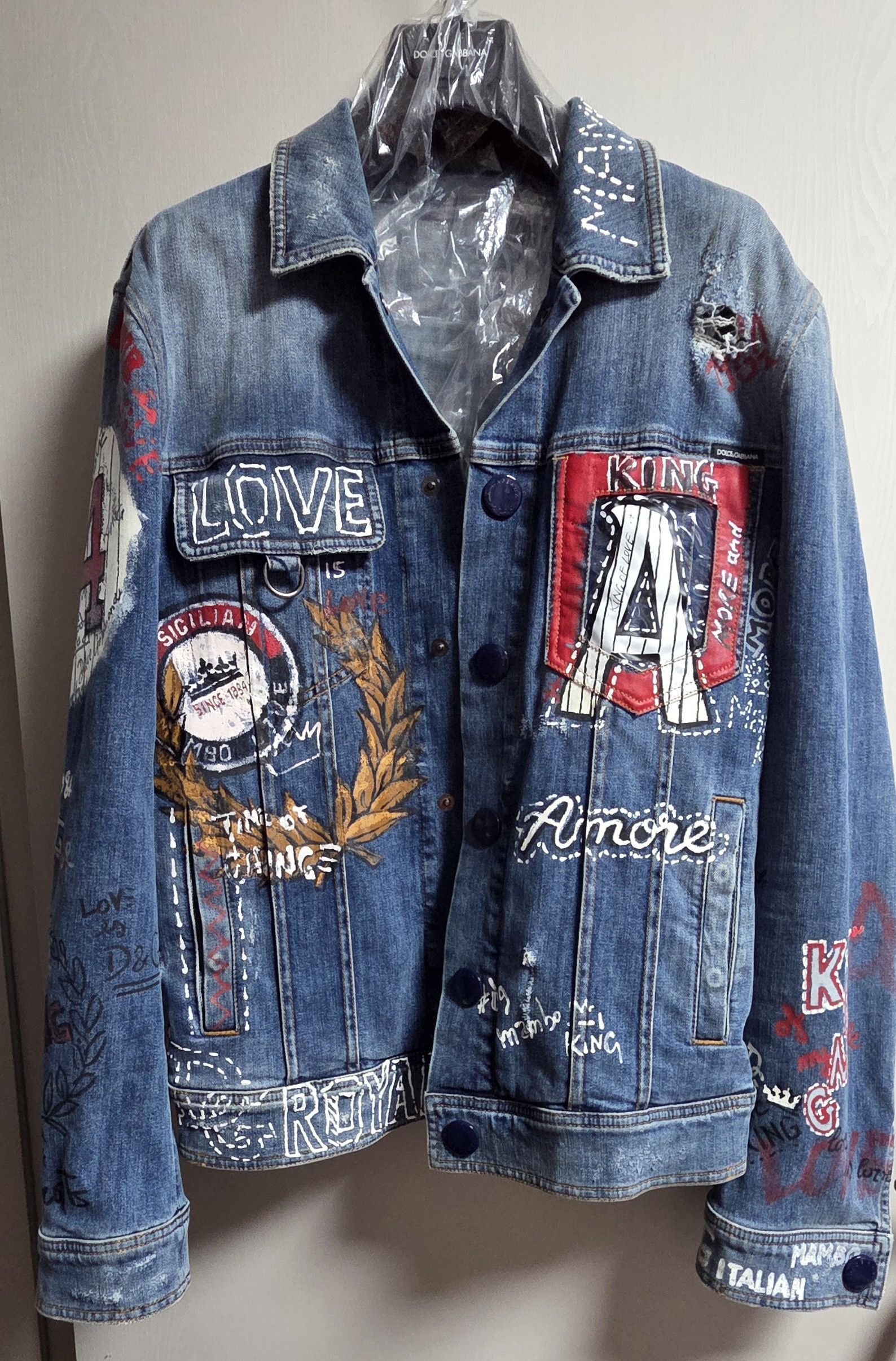 Dolce & Gabbana Dolce And Gabbana Blue Denim Drawing Jacket 48 Size!!! Size US M / EU 48-50 / 2 - 5 Thumbnail
