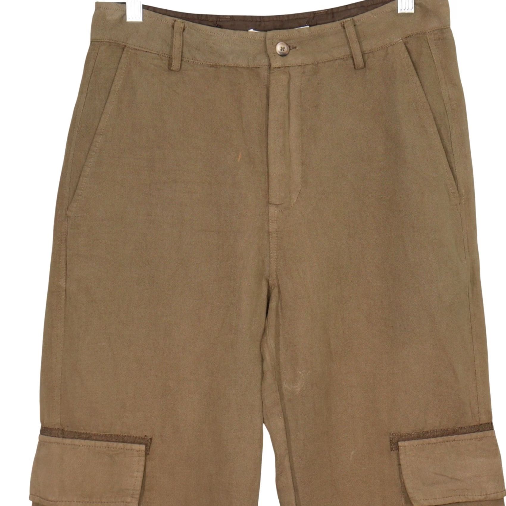Vintage Burning Torch Cargo Pants Womens Size S Olive Brown Twill Cotton Linen Adjustable Hem Pockets Drawstring Casual 31 Inseam Size 28" / US 6 / IT 42 - 2 Thumbnail