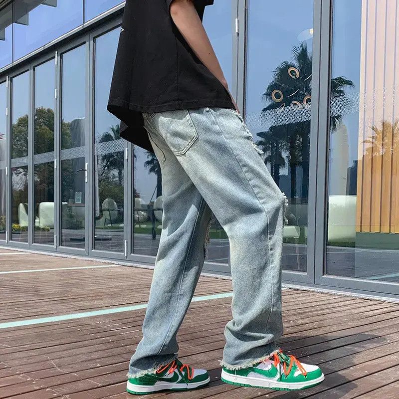 Japanese Brand Loose hip-hop straight leg wide leg fringed jeans Size US 30 / EU 46 - 3 Thumbnail