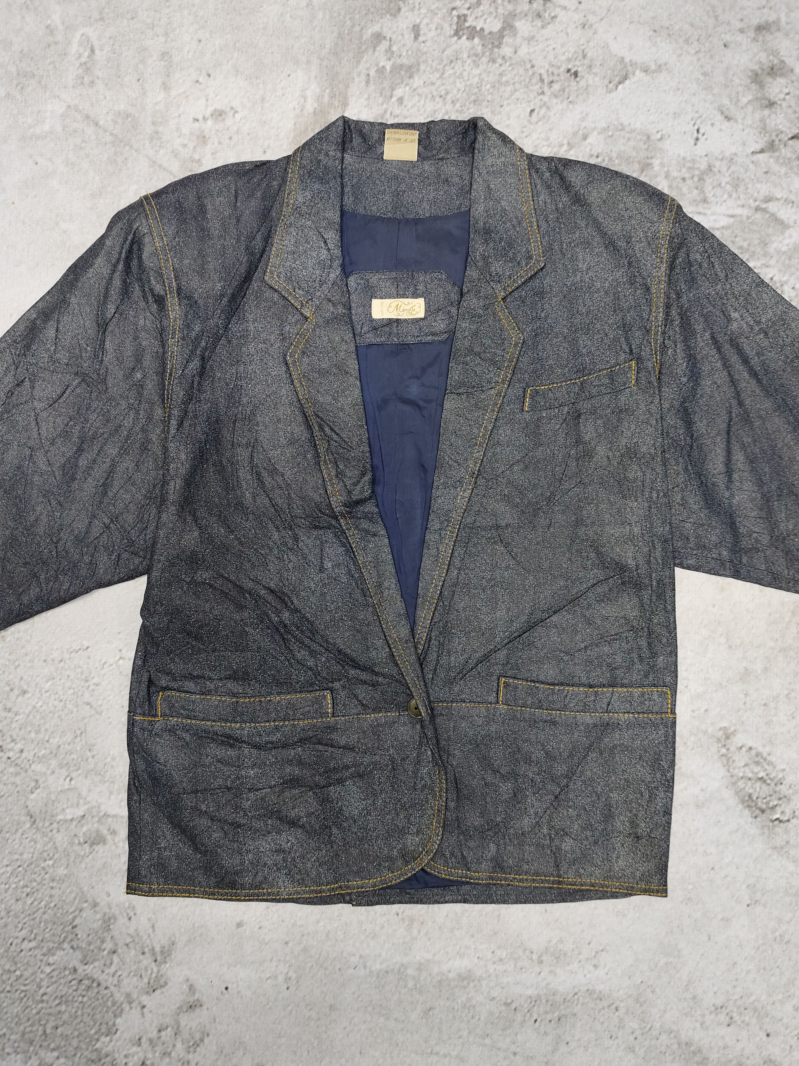 Marella 80s Marella 🇮🇹 Soft Leather Construction Denim Look Jacket Size L / US 10 / IT 46 - 5 Thumbnail