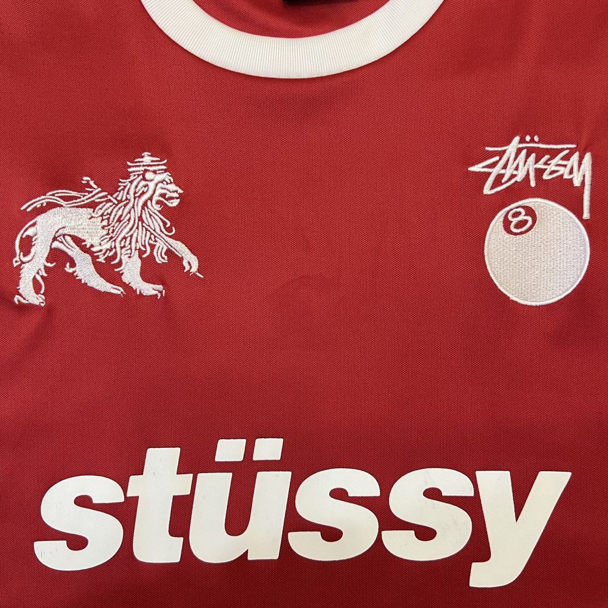 Stussy "8 Ball" Lion Crest Jersey - Red/White - Men's [L] Size US L / EU 52-54 / 3 - 2 Thumbnail