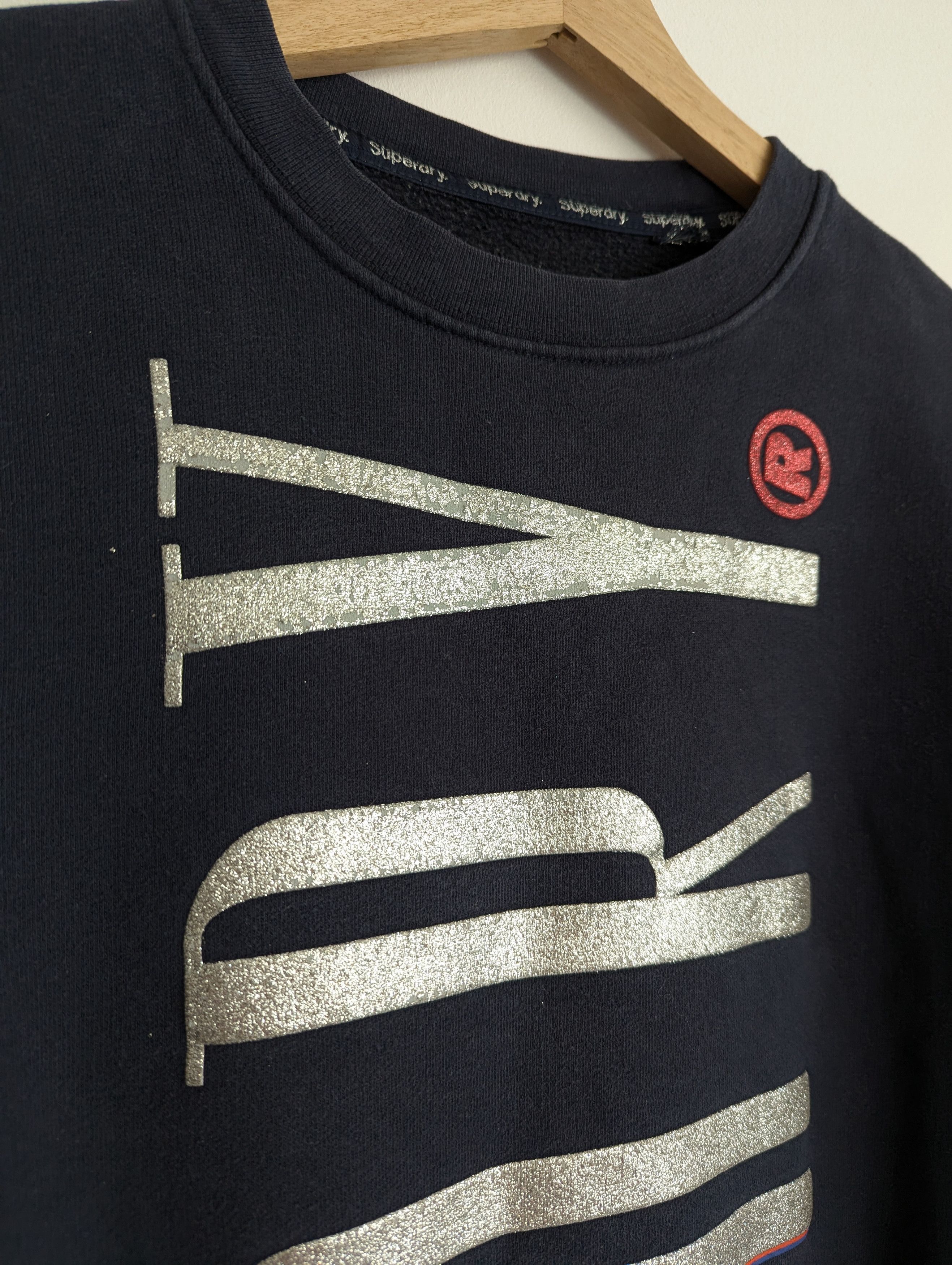 Superdry Superdry Cropped Logo Sweatshirt Navy Y2K 2000s Size L / US 10 / IT 46 - 2 Thumbnail