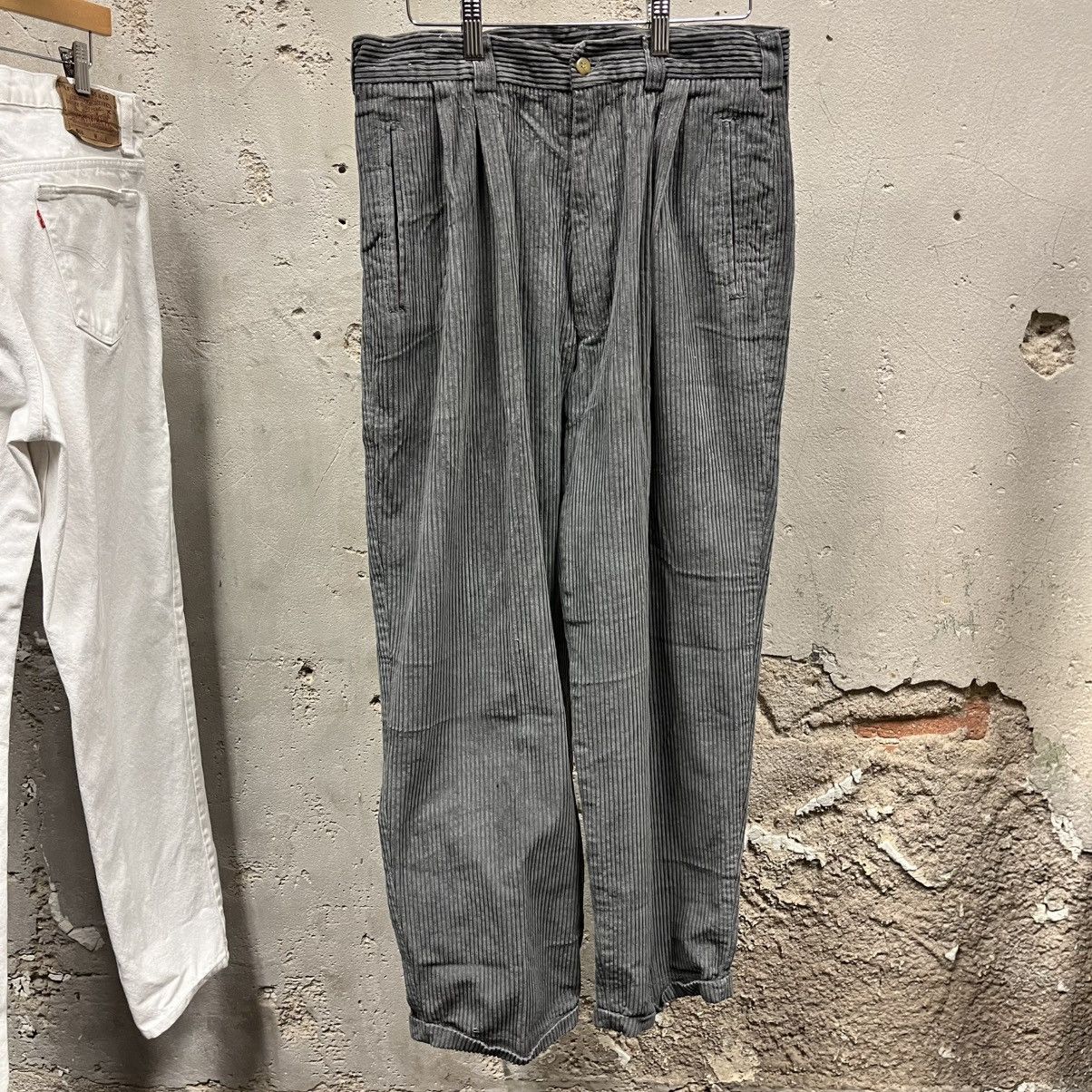 Perry Ellis × Vintage Perry Ellis Gray Corduroy Tapered Retro Pleated Pants Y2K Size US 30 / EU 46 - 1 Thumbnail