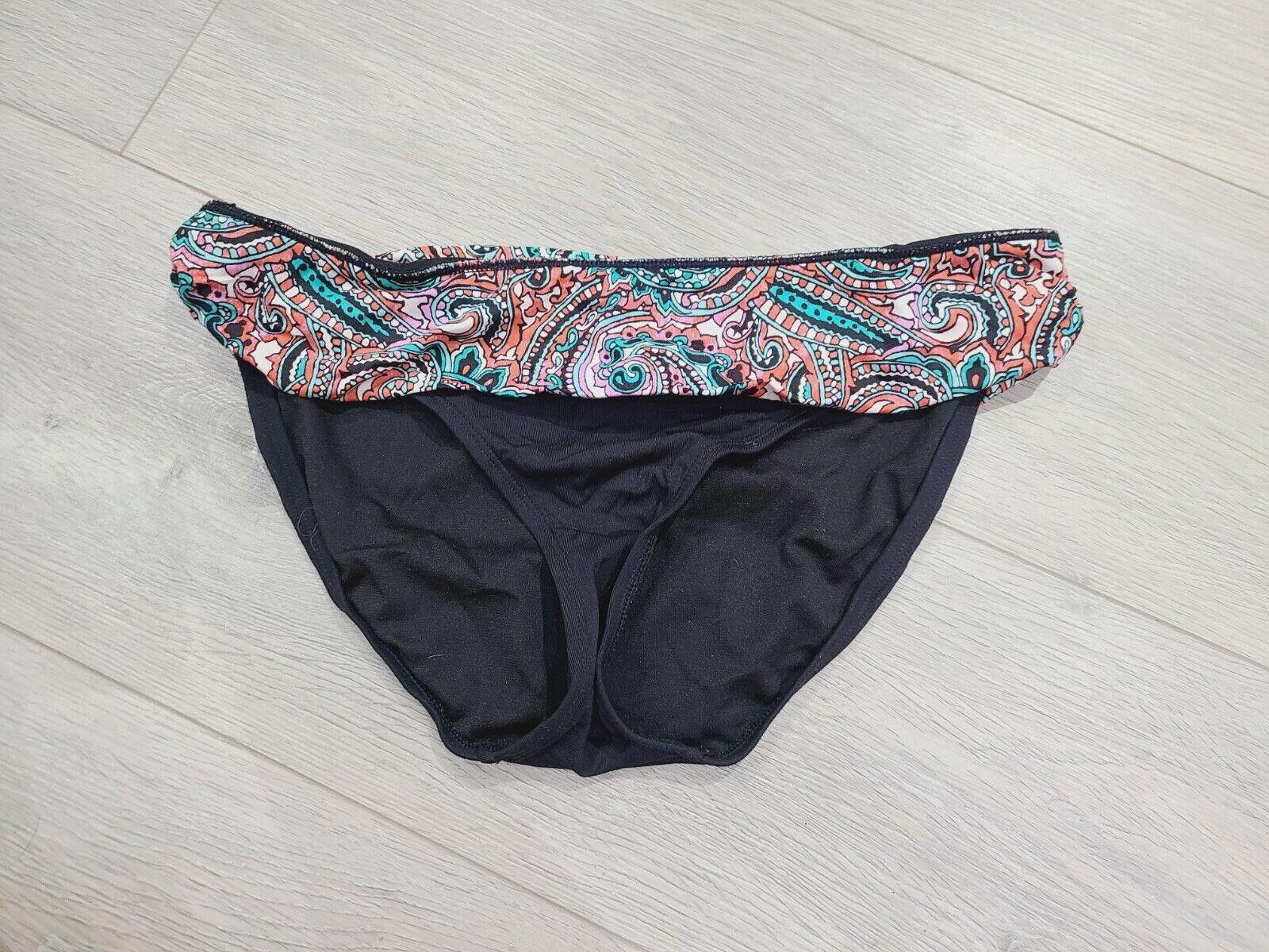 Designer Womens Bikini Bottom Black Fold Over Paisley Extra Large Size ONE SIZE - 1 Thumbnail