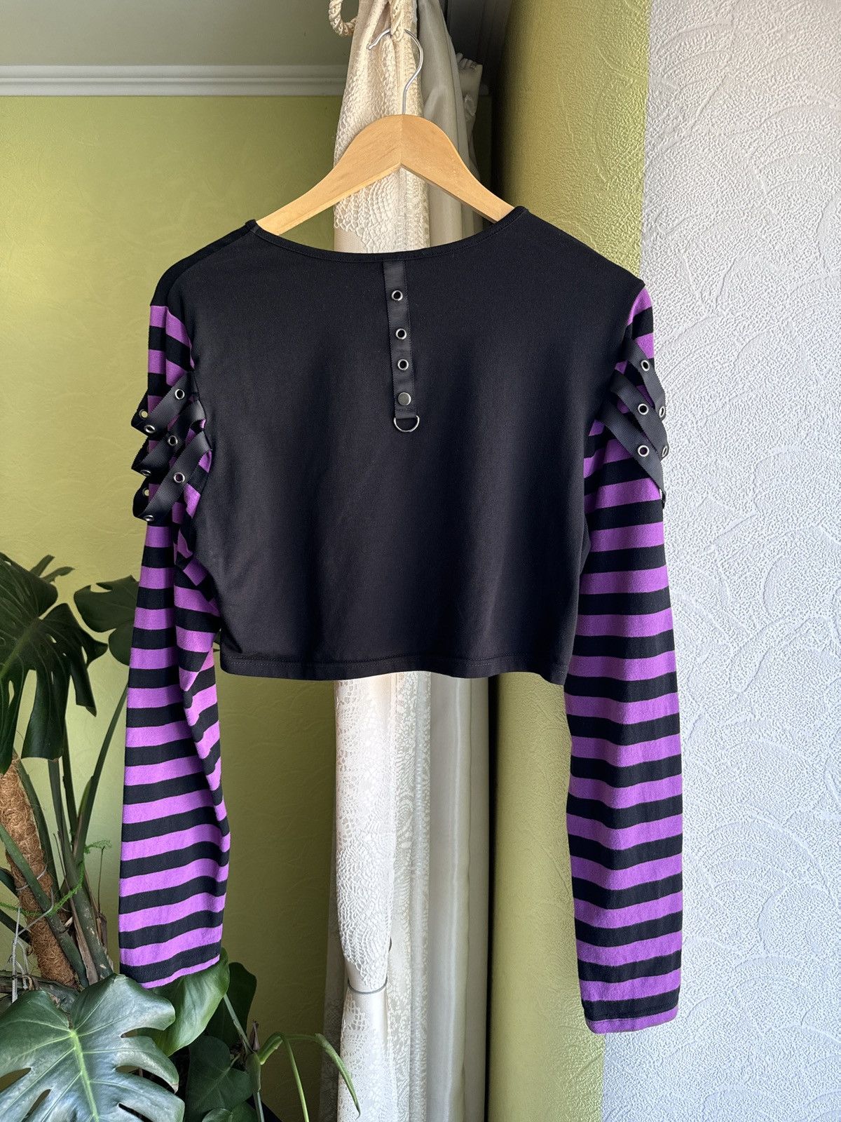 Hysteric Glamour Vintage Emo Punk Goth Cropped Longsleeve Top Black Purple Size M / US 6-8 / IT 42-44 - 5 Thumbnail