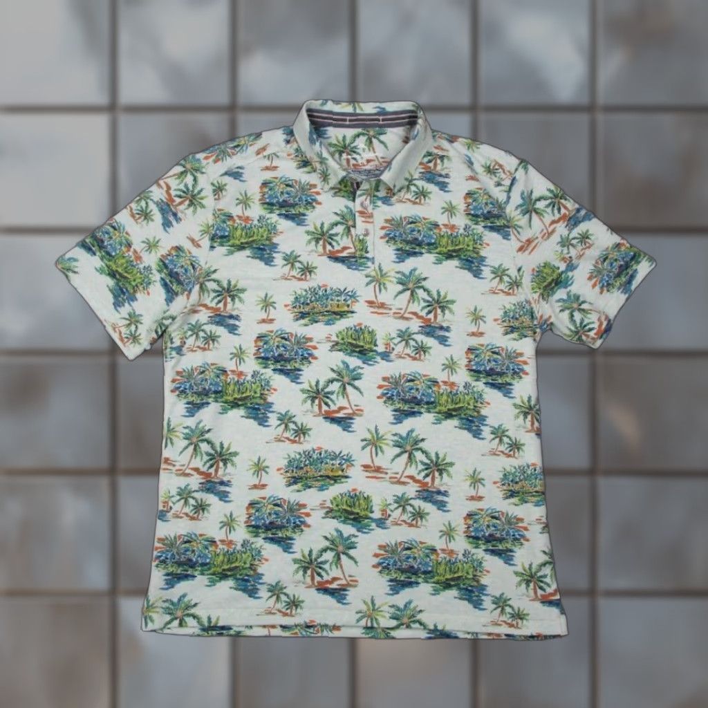 Tommy Bahama TOMMY BAHAMA Shirt Mens Large Green Floral Polo Ecovero Golf Beach Resort Travel Size US L / EU 52-54 / 3 - 1 Thumbnail