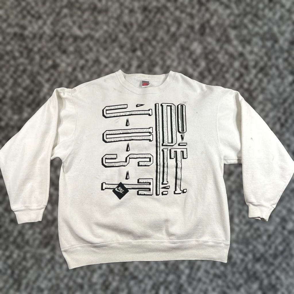 Nike VINTAGE 90s Nike Spellout Crewneck Sweatshirt XL White Just Do It Made in USA Mens Size US XL / EU 56 / 4 - 1 Thumbnail
