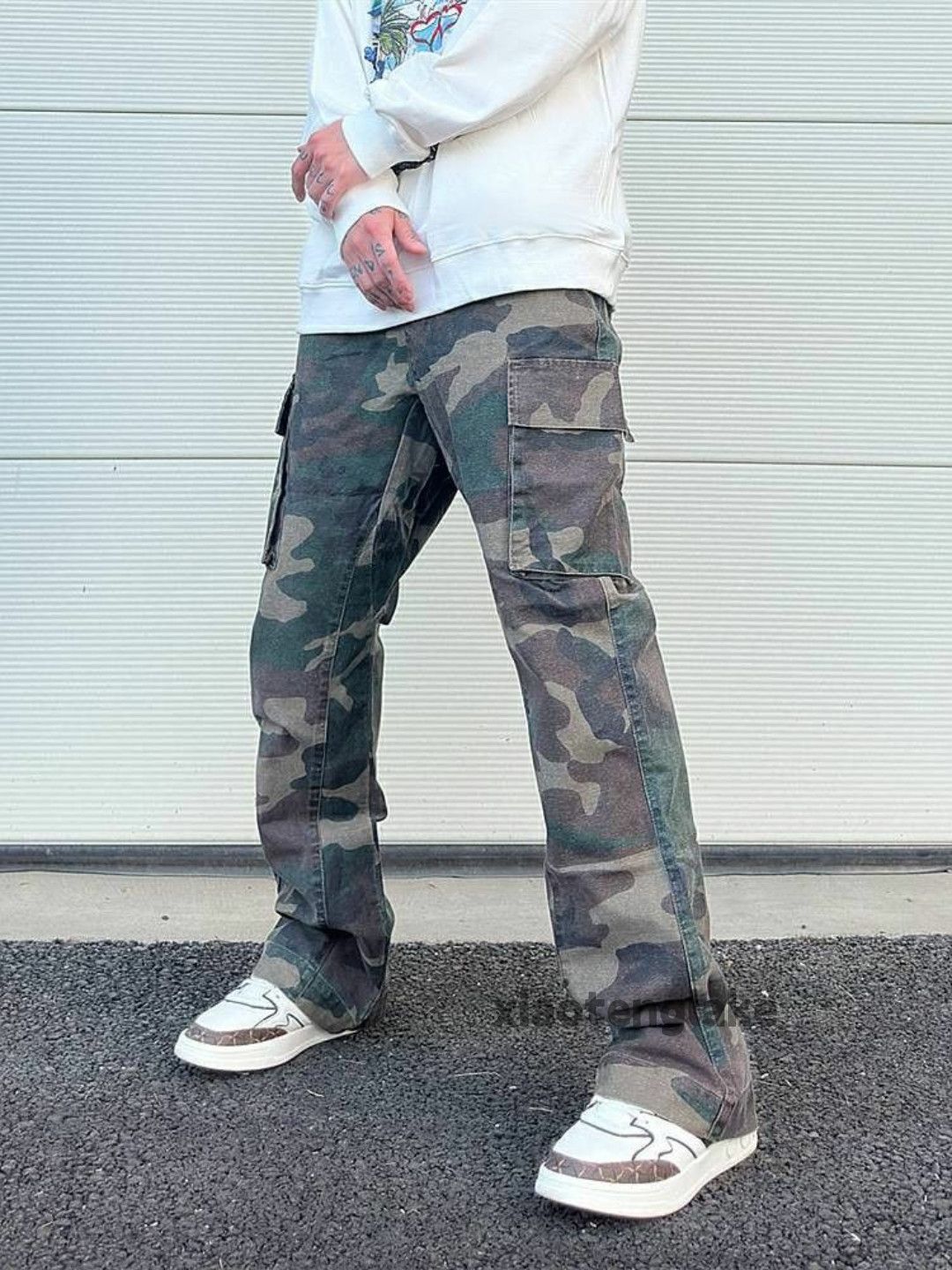 Designer × Japanese Brand × Vintage washed faded outdoor sports camo flared cargo pants Size US 32 / EU 48 - 2 Thumbnail