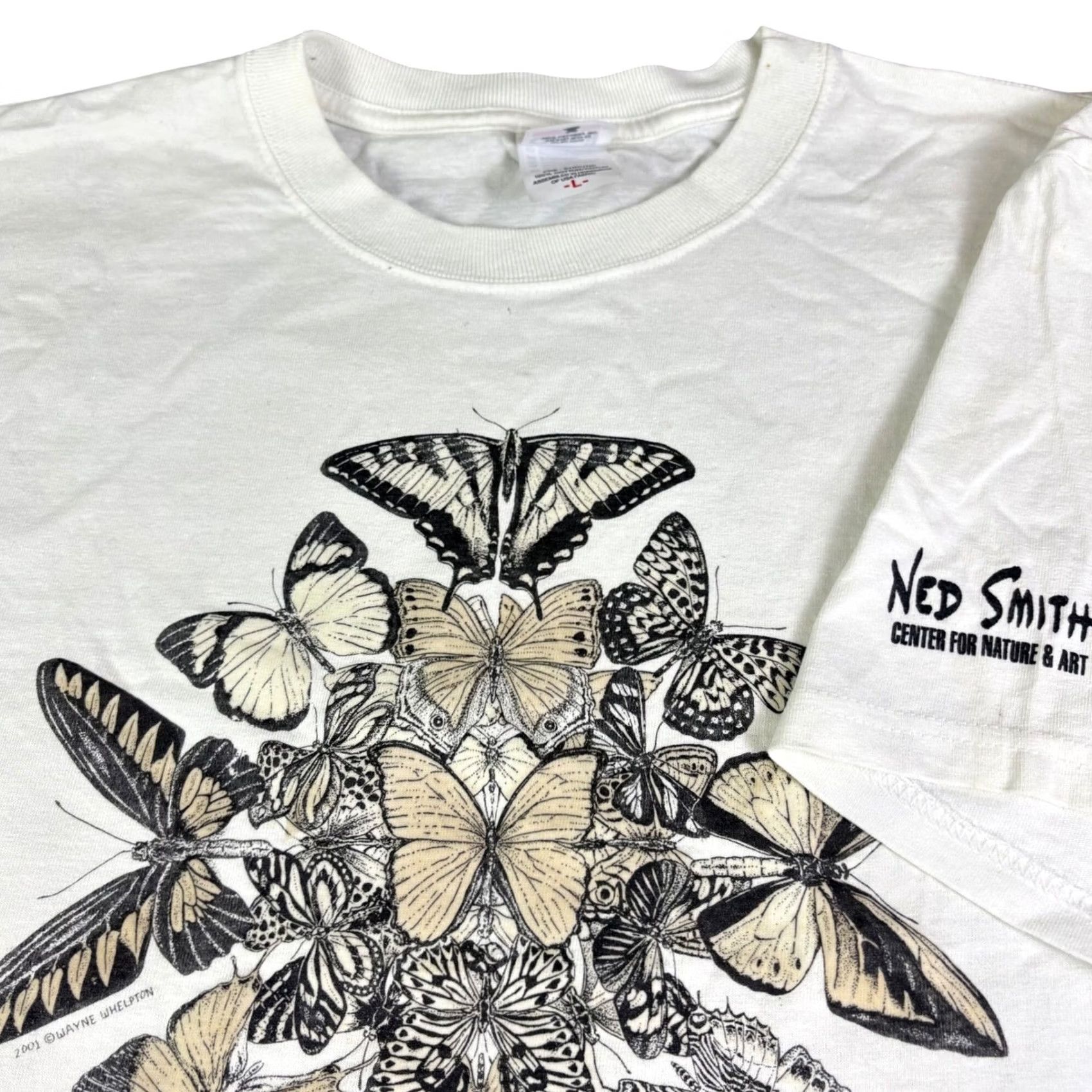 Anvil VINTAGE Wayne Whelpton Butterfly T-Shirt Ned Smith Nature Art White Large Mens Graphic Tee 2000s 100% Cotton Size US L / EU 52-54 / 3 - 2 Thumbnail