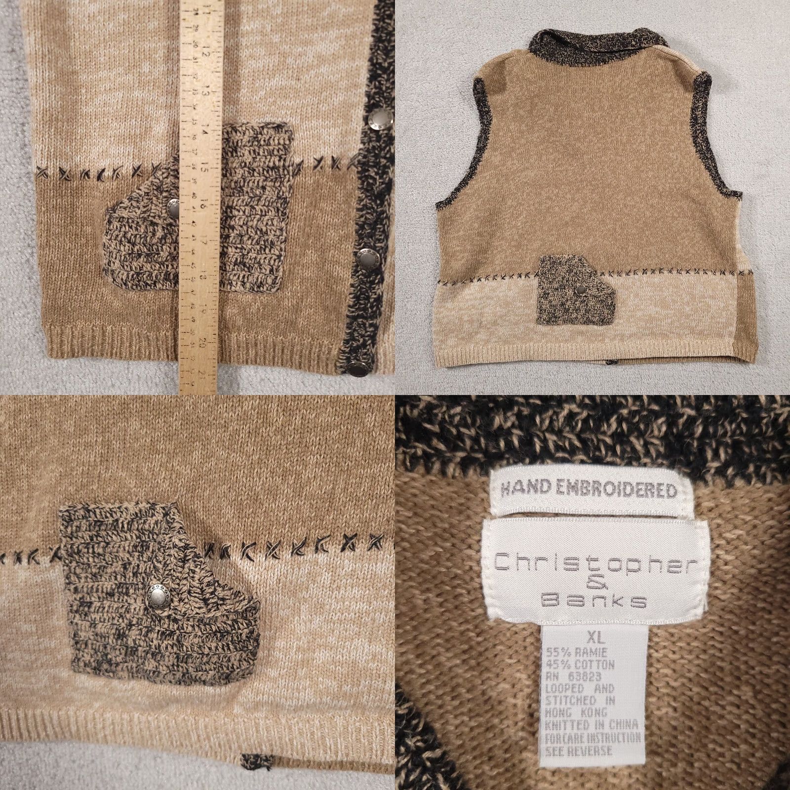 Vintage VINTAGE Christopher & Banks Sweater Vest Women XL Button Up Hand Embroidered Pocket Size XL / US 12-14 / IT 48-50 - 8 Thumbnail