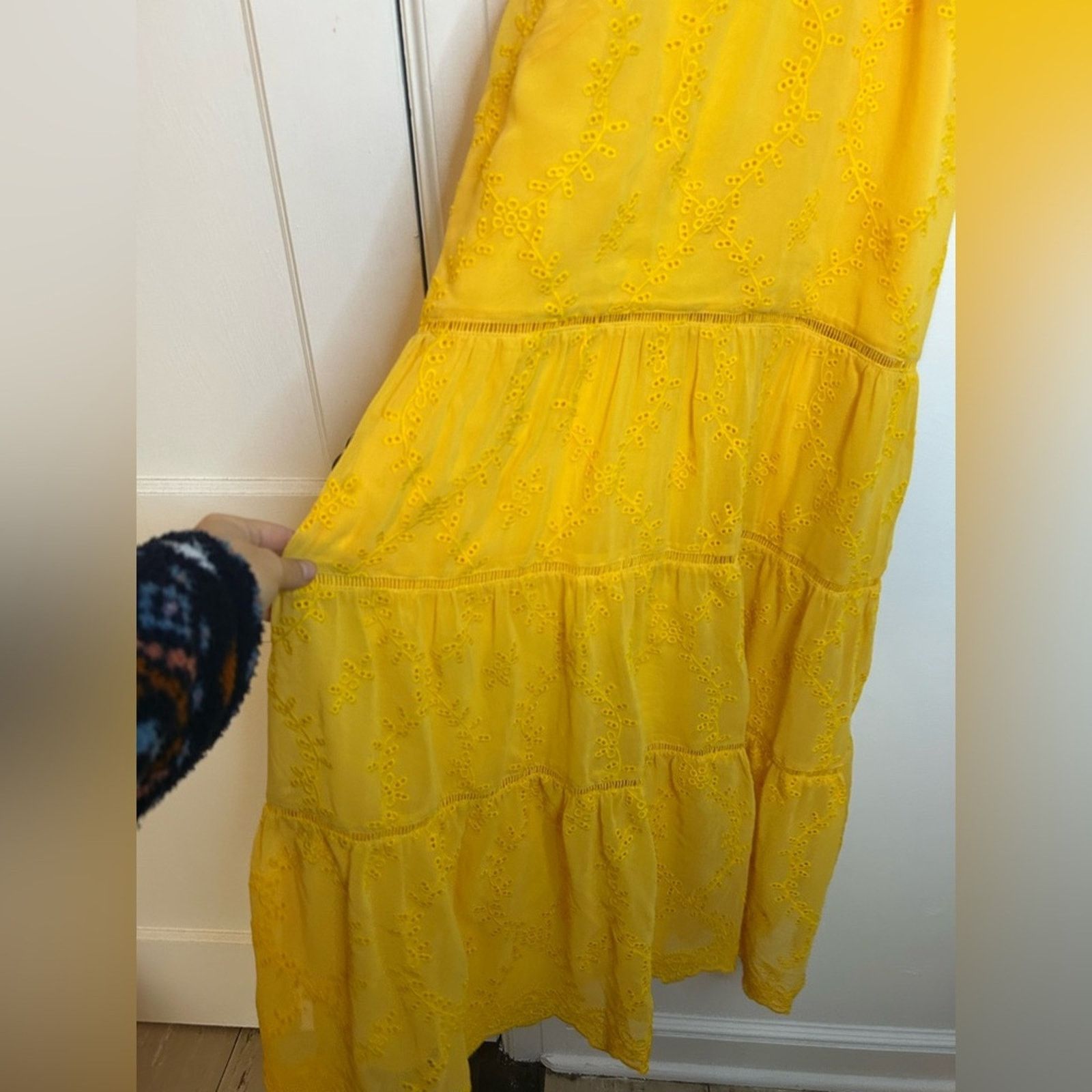 Warehouse Warehouse Yellow Eyelet Halter Midi Dress Size L / US 10 / IT 46 - 5 Thumbnail