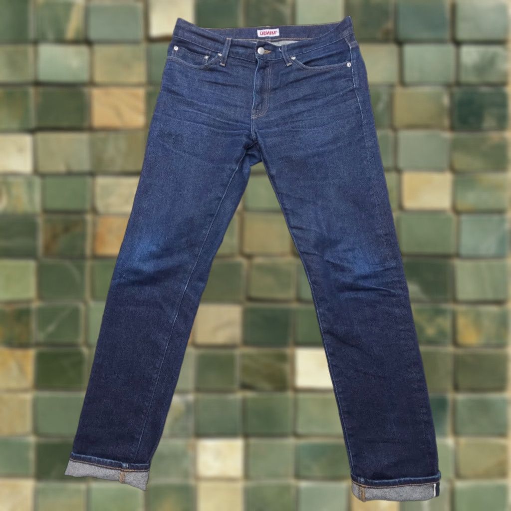 Vintage SMN The Finn Tapered Slim Selvedge Jeans Mens 31 Denim Blue Dark Wash USA Made Cotton Blend Slim 5-Pocket Denim Jeans Mens Size US 31 - 1 Thumbnail