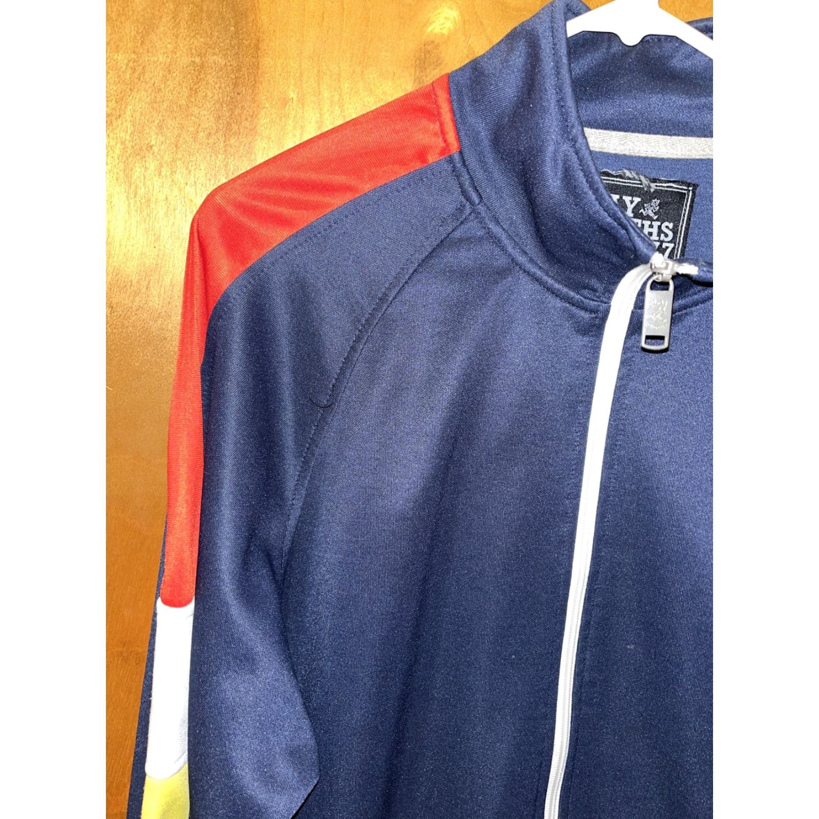 Logo 7 Play Cloths Jacket Mens XL Track Color Block Sleeve Blue Red Yellow Logo W/ Jack Size US XL / EU 56 / 4 - 3 Thumbnail