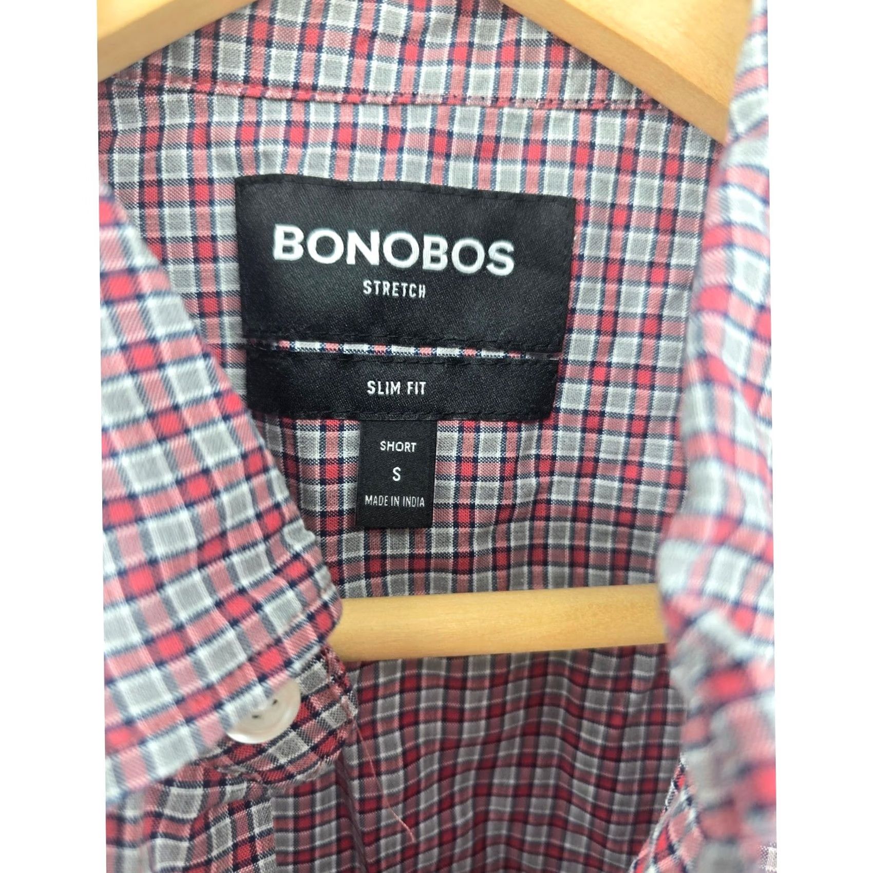 Bonobos Bonobos Button Down Shirt Mens S Red Plaid Slim Fit Short Stretch Cotton Pocket Size US S / EU 44-46 / 1 - 2 Thumbnail