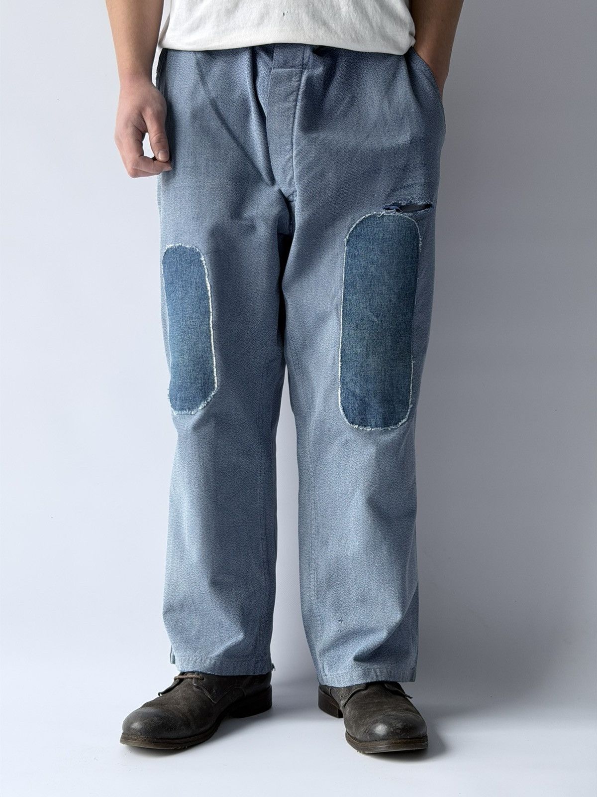 Vetra Vintage 80s French Denim Patchwork Distressed Work Pants Size US 36 / EU 52 - 1 Thumbnail