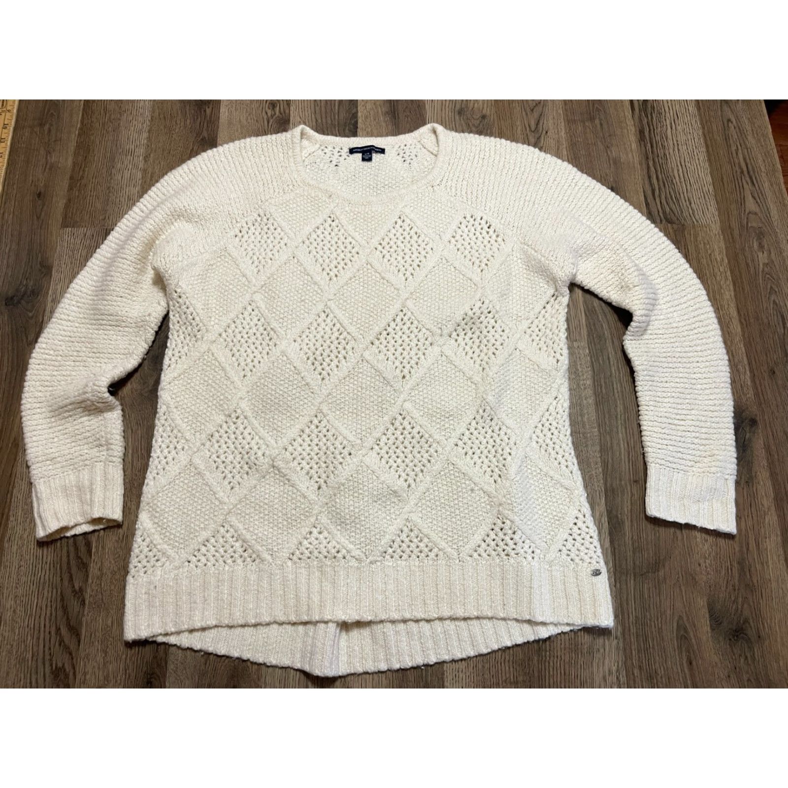 American Eagle Outfitters American Eagle Outfitters Sweater Shirt Womens Large White Knit Pullover Crew Neck Casual Fall Spring Summer Knit Regular Pullover Size L / US 10 / IT 46 - 2 Thumbnail