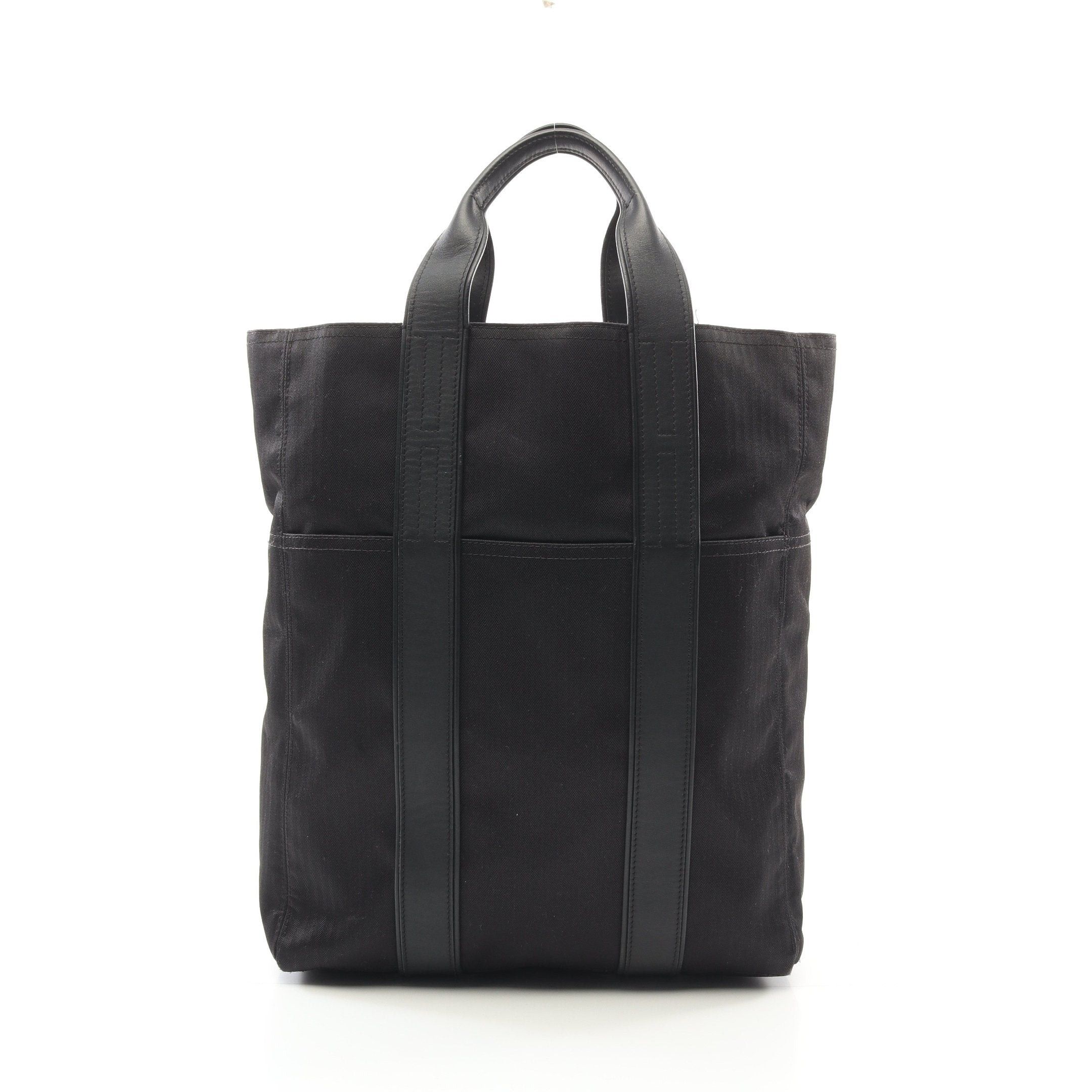 Hermes Hermes Acapulco Kabas Mm Handbag Tote Bag Toile Chevron Leather Black Silver Hardware Size ONE SIZE - 1 Thumbnail